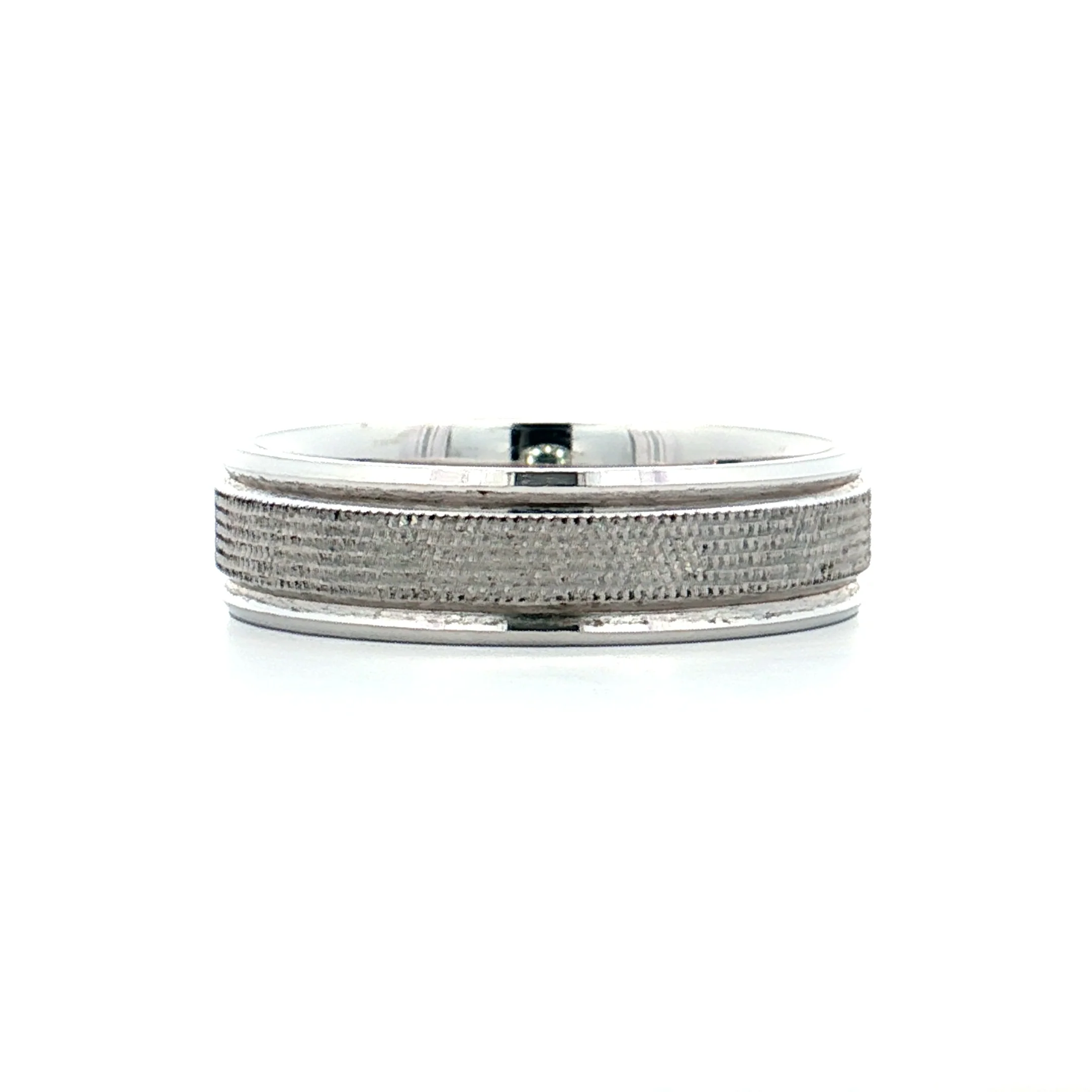 Mens 6mm Textured Step Edge Wedding Band 14k - Image 3