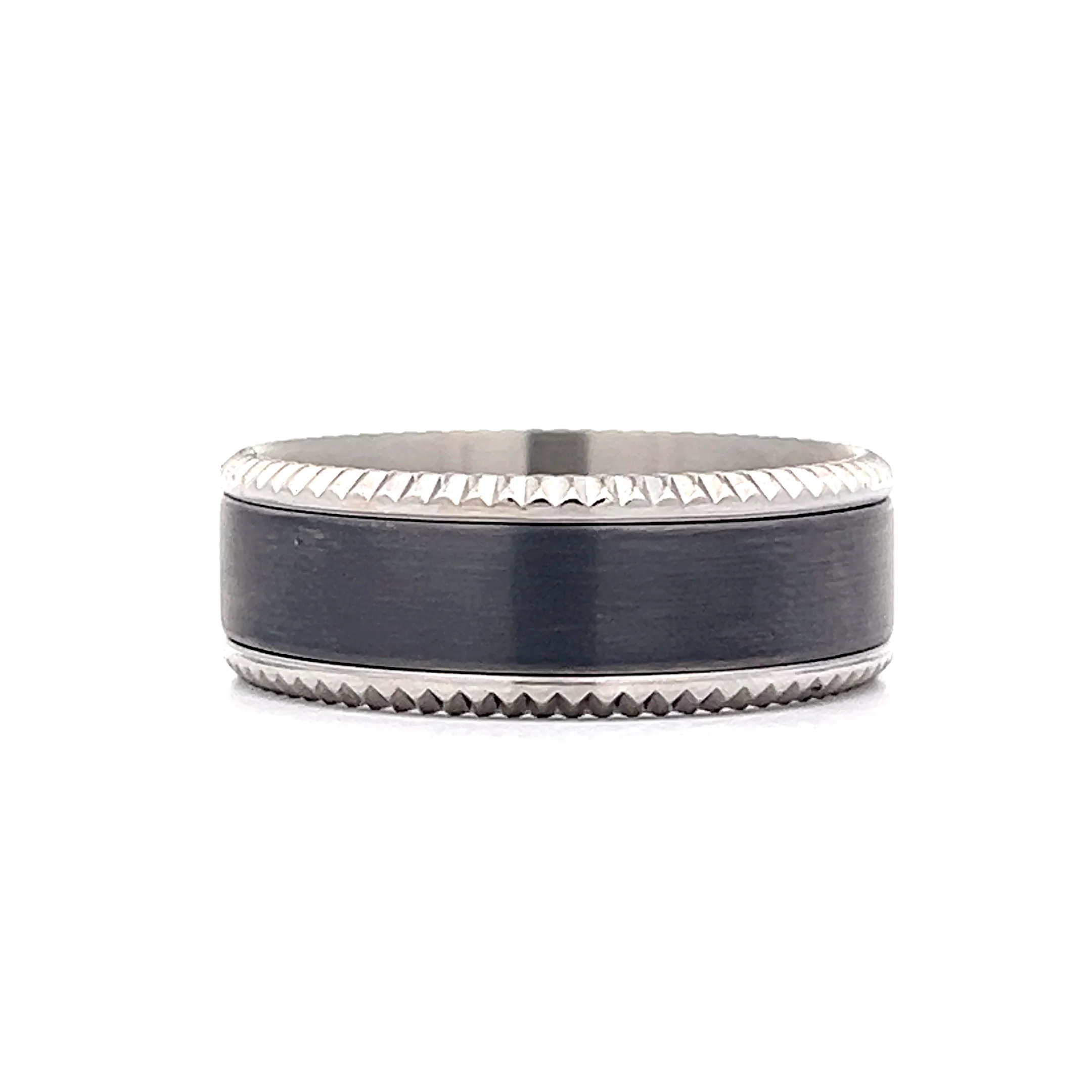 Mens 8mm Brushed Tantalum Wedding Band in 14K - Image 2