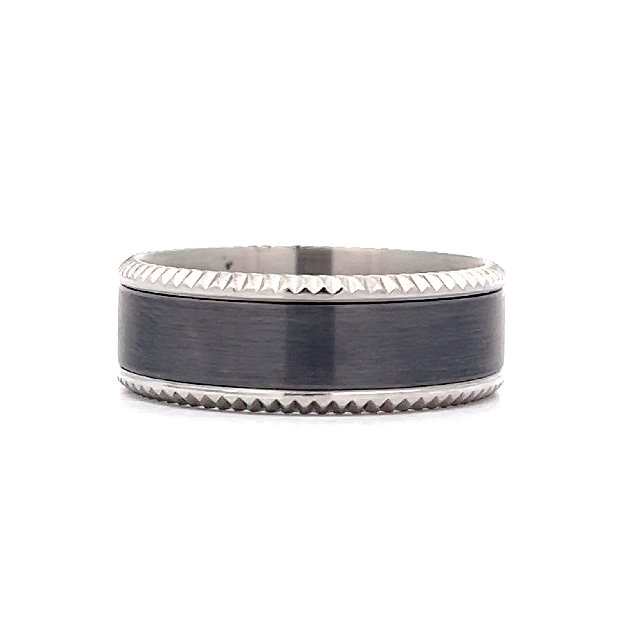 Mens 8mm Brushed Tantalum Wedding Band in 14K - Image 3