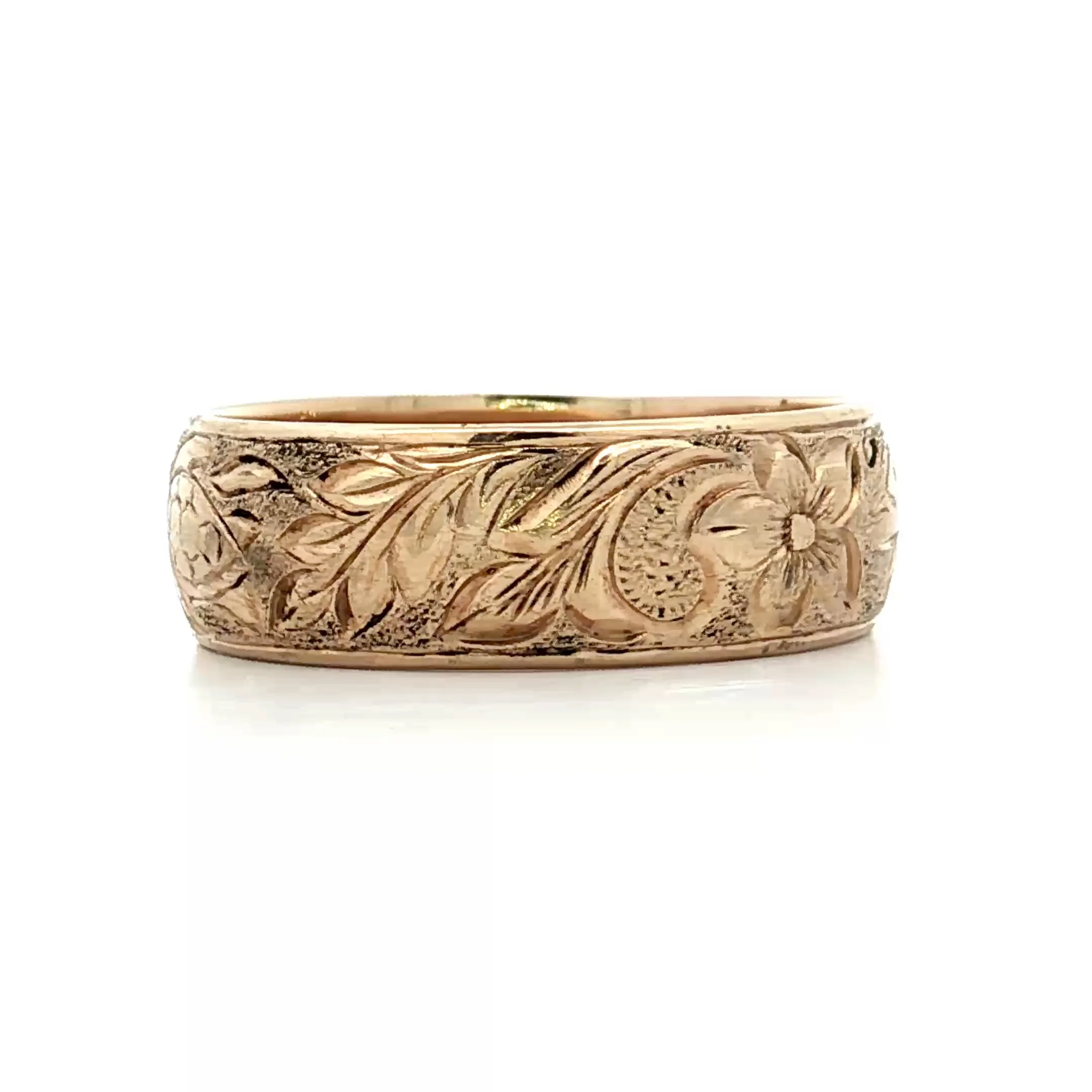 Mens 8mm Engraved Wedding Band 14k Yellow Gold - Image 4