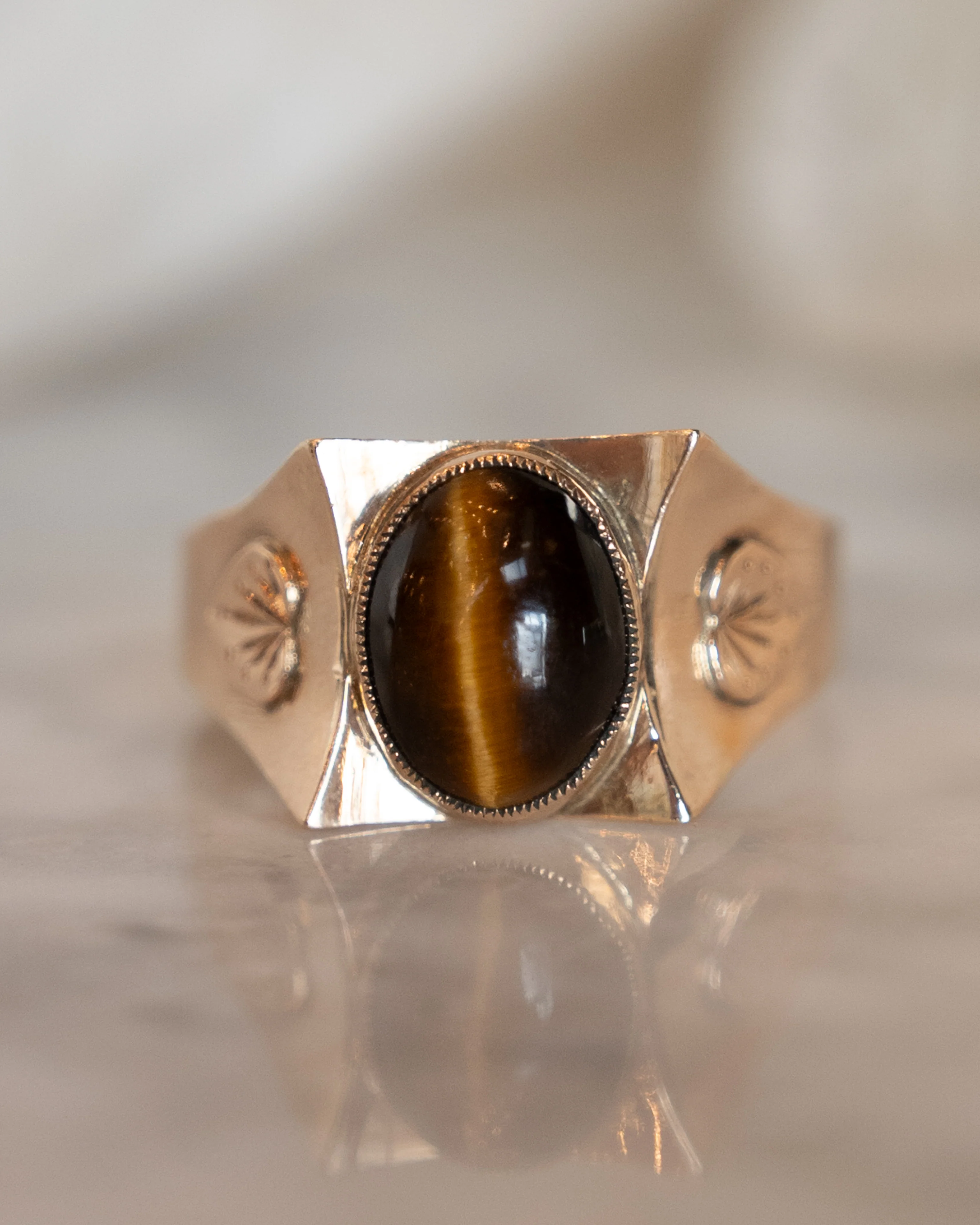 Mens Antique Art Nouveau Tigers Eye Ring in 14k - Image 6