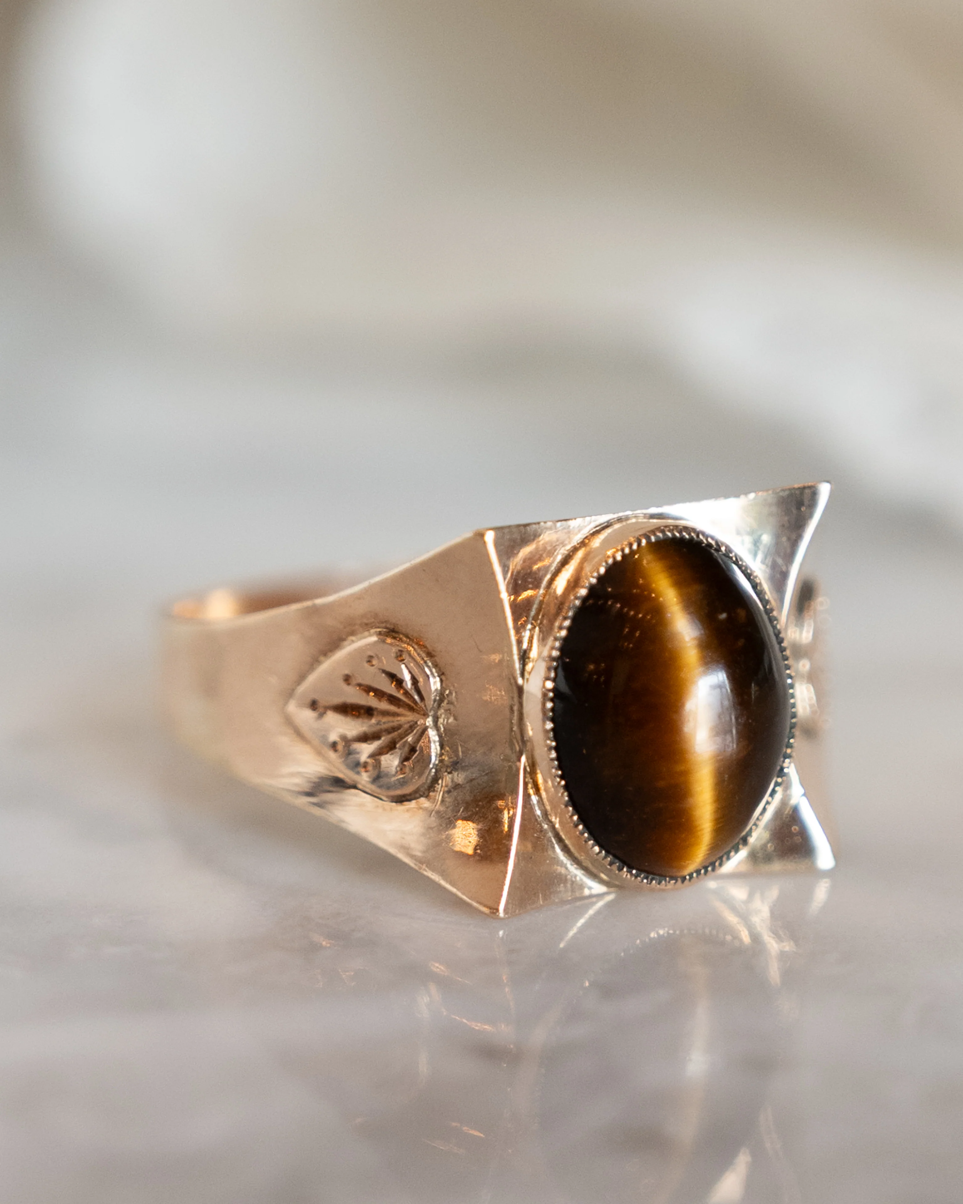 Mens Antique Art Nouveau Tigers Eye Ring in 14k - Image 7