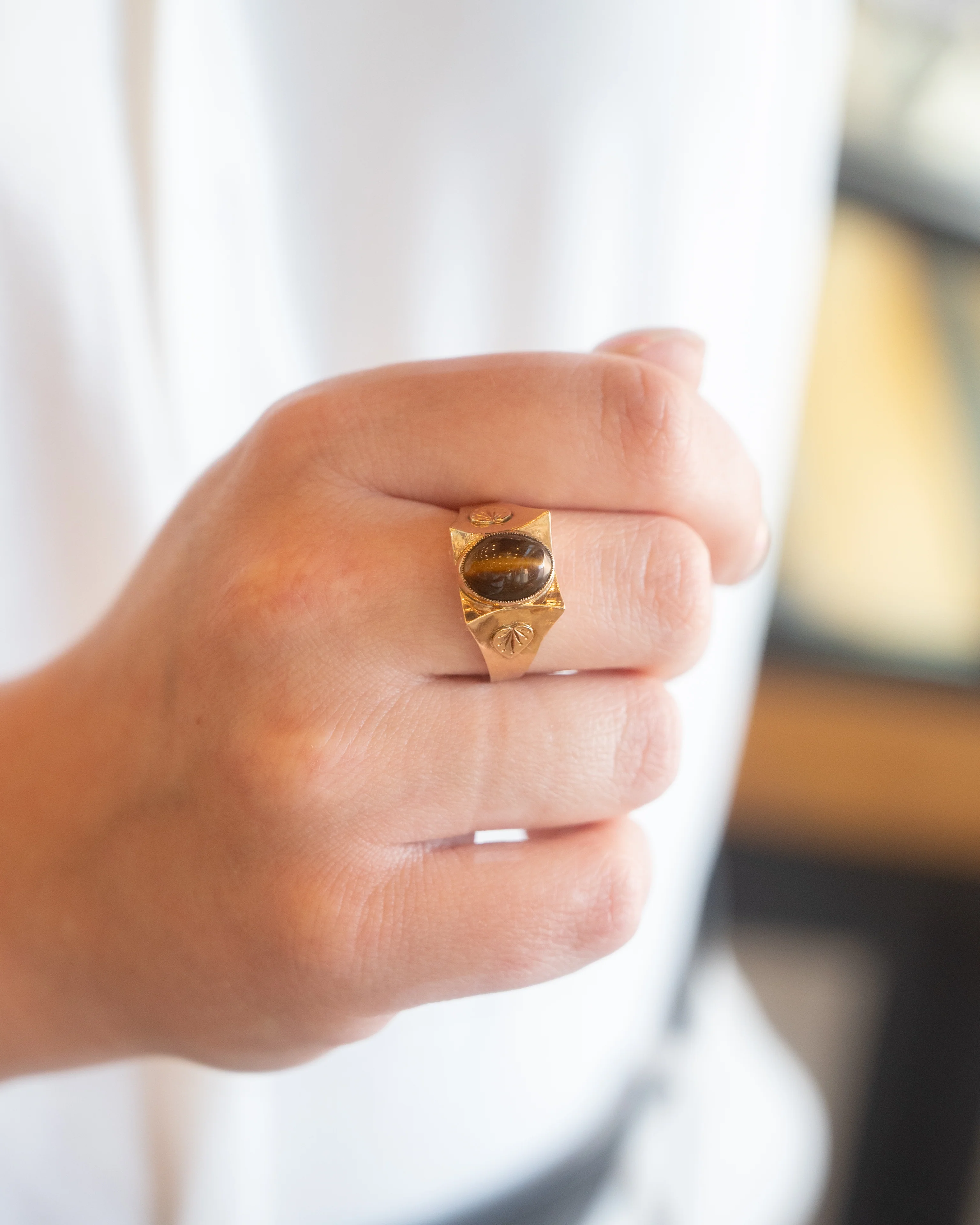 Mens Antique Art Nouveau Tigers Eye Ring in 14k - Image 8