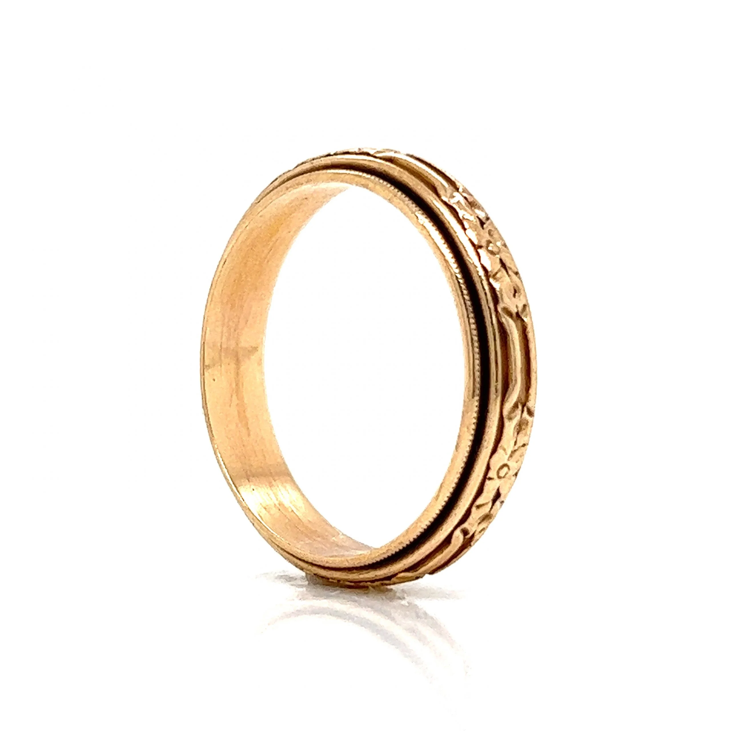 Men's Antique Engraved Wedding Band in 14k Yellow Gold - Image 5