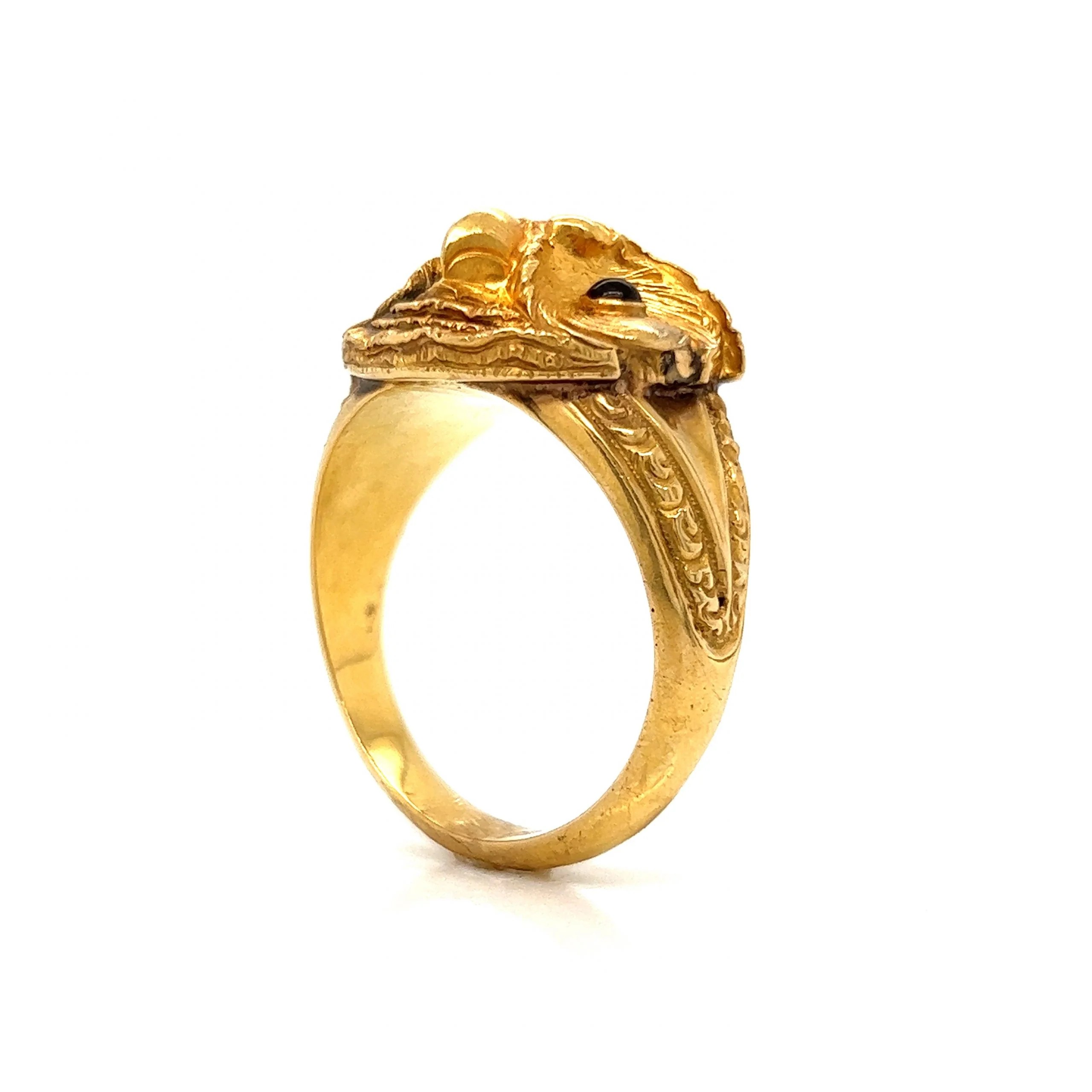 Men's Antique Victorian Garnet Owl Ring in 18k Yellow Gold - Image 5