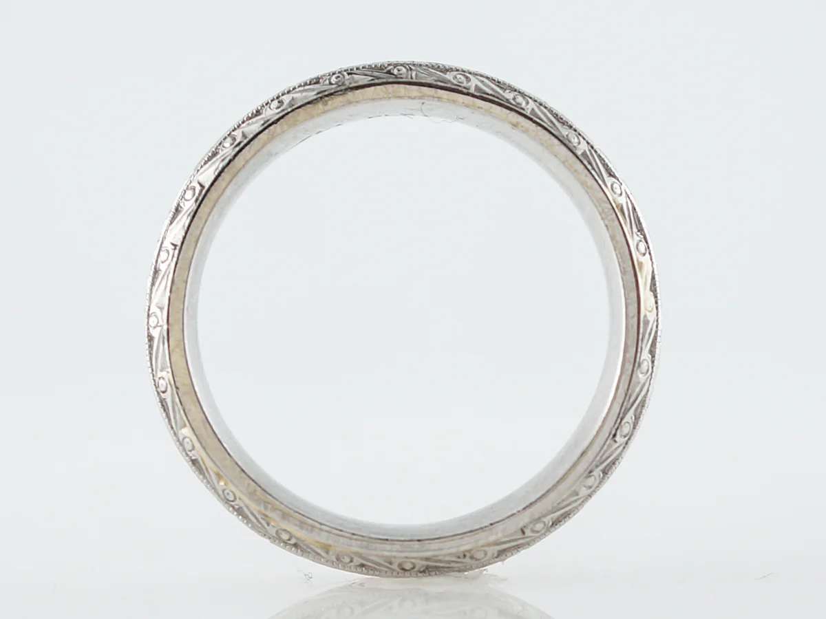 Men's Antique Wedding Band Engraved Art Deco in Platinum - Image 2