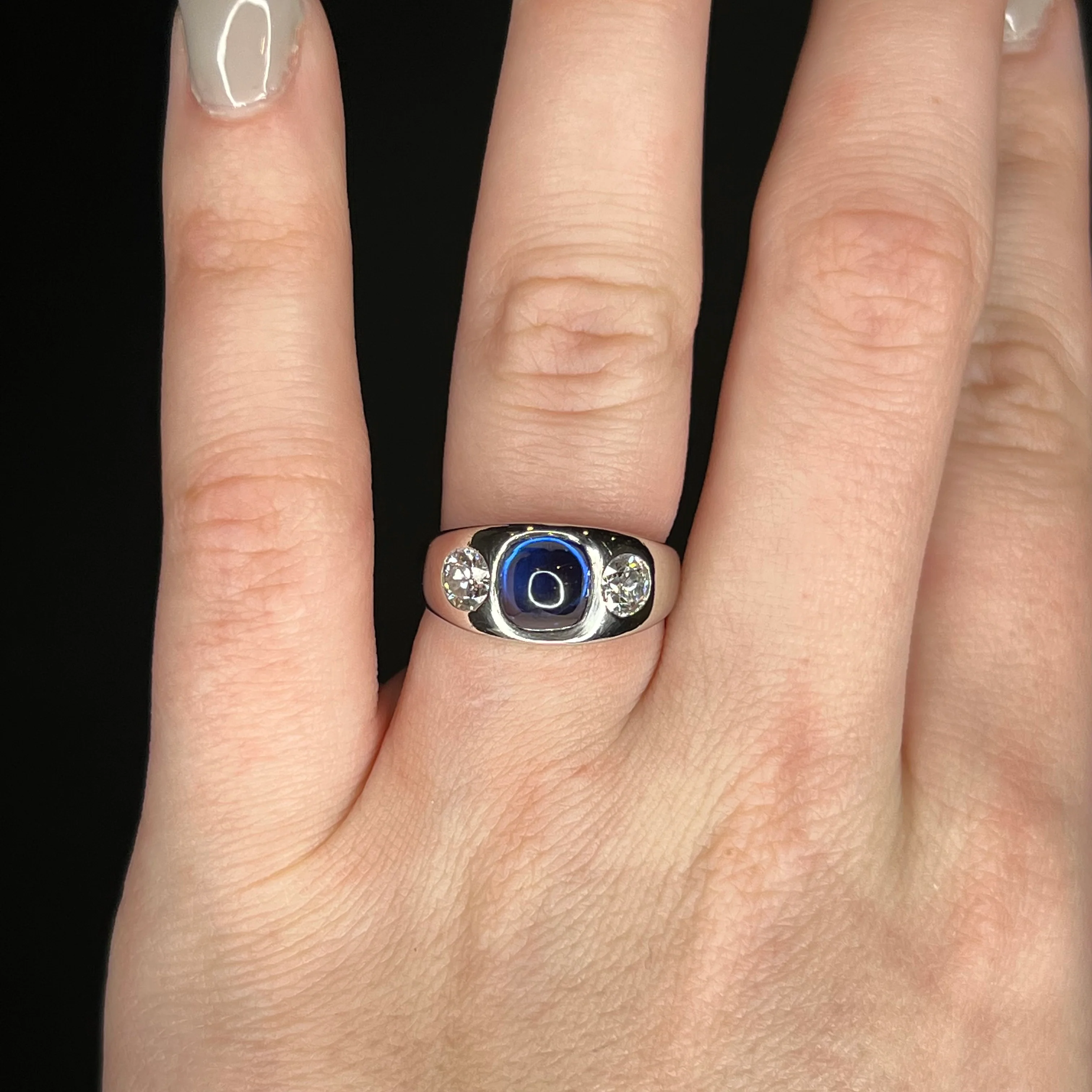 Men's Art Deco Sapphire & Diamond Ring in Platinum - Image 6