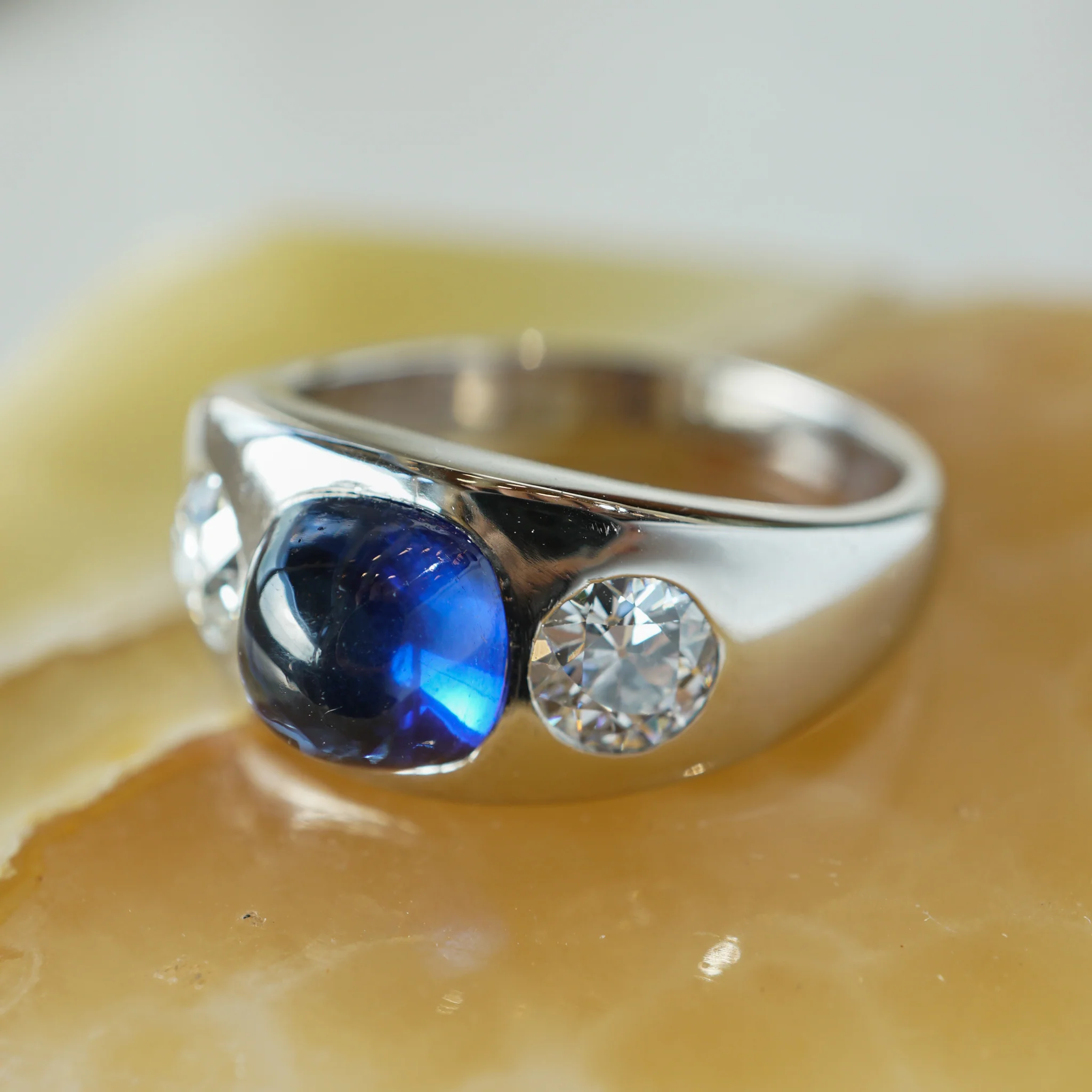 Men's Art Deco Sapphire & Diamond Ring in Platinum - Image 7