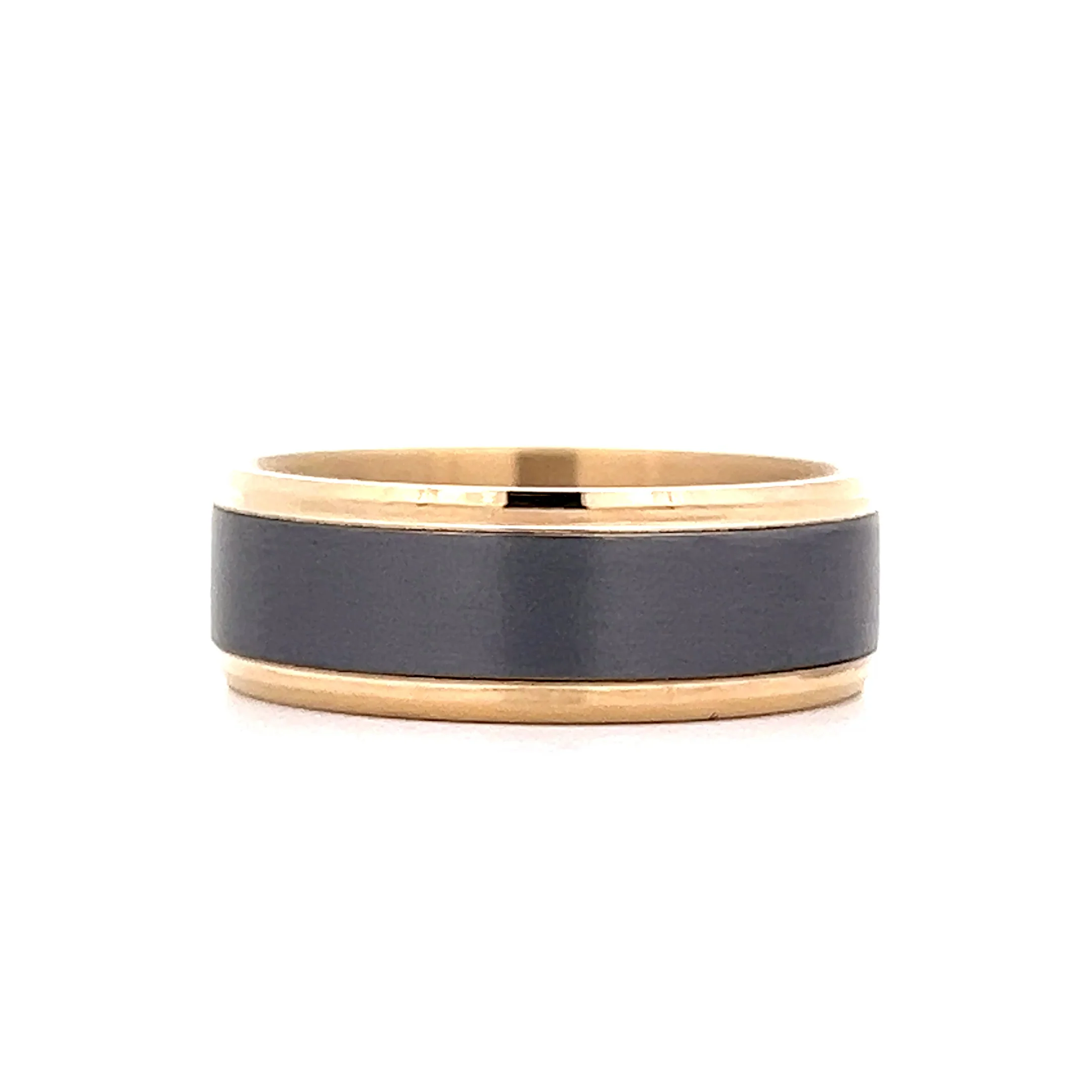 Mens Beveled Edge Tantalum Wedding Band in 14k