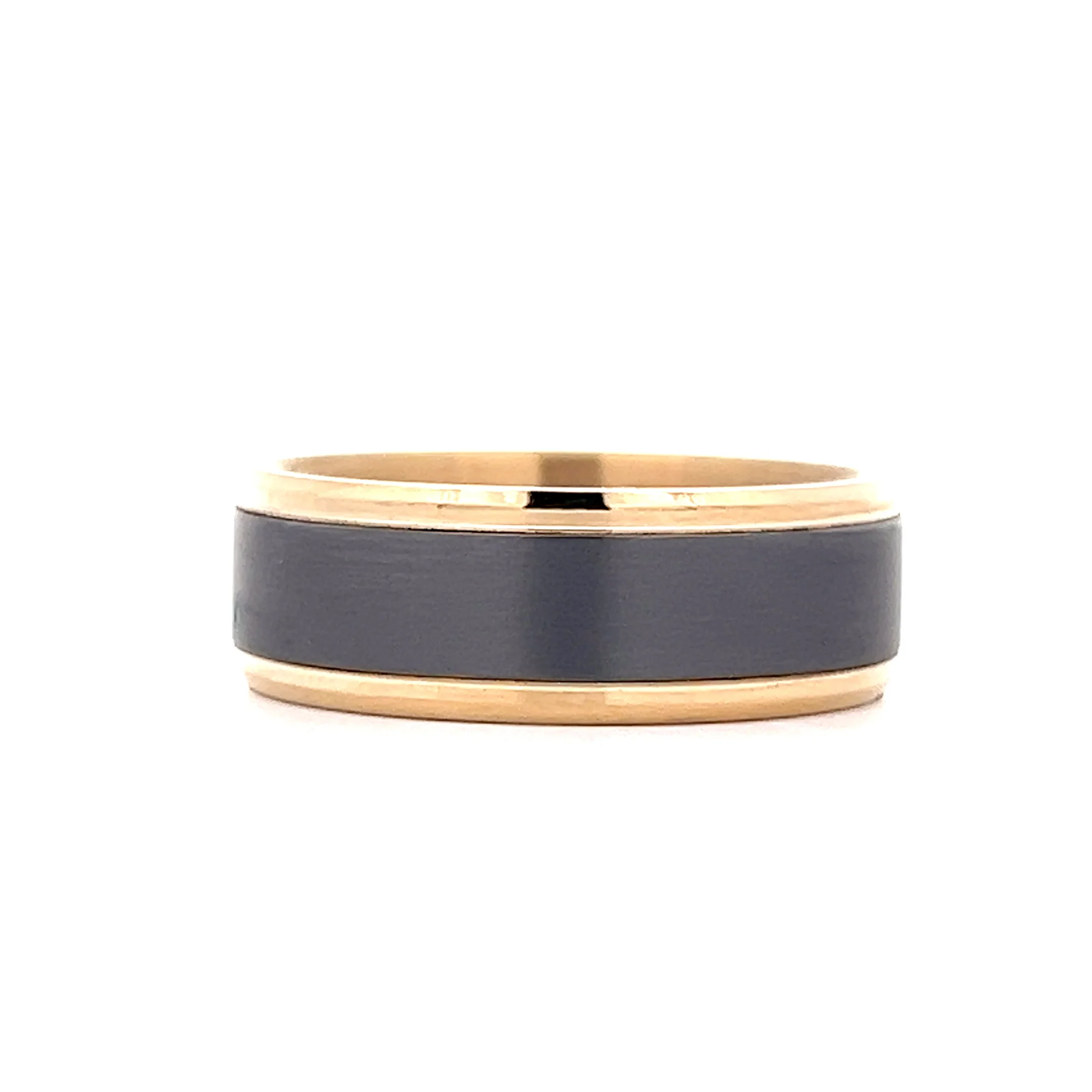 Mens Beveled Edge Tantalum Wedding Band in 14k - Image 3