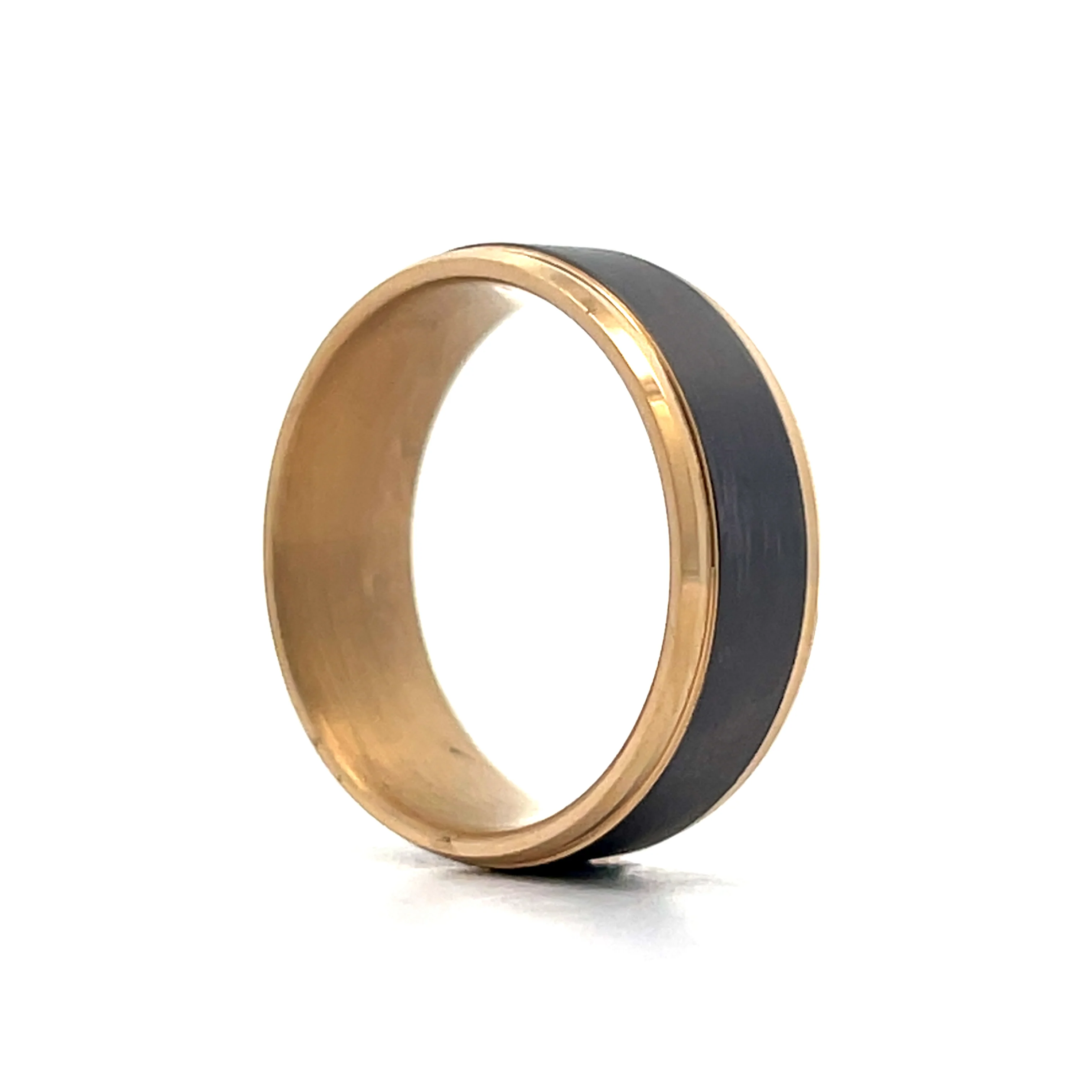 Mens Beveled Edge Tantalum Wedding Band in 14k - Image 5