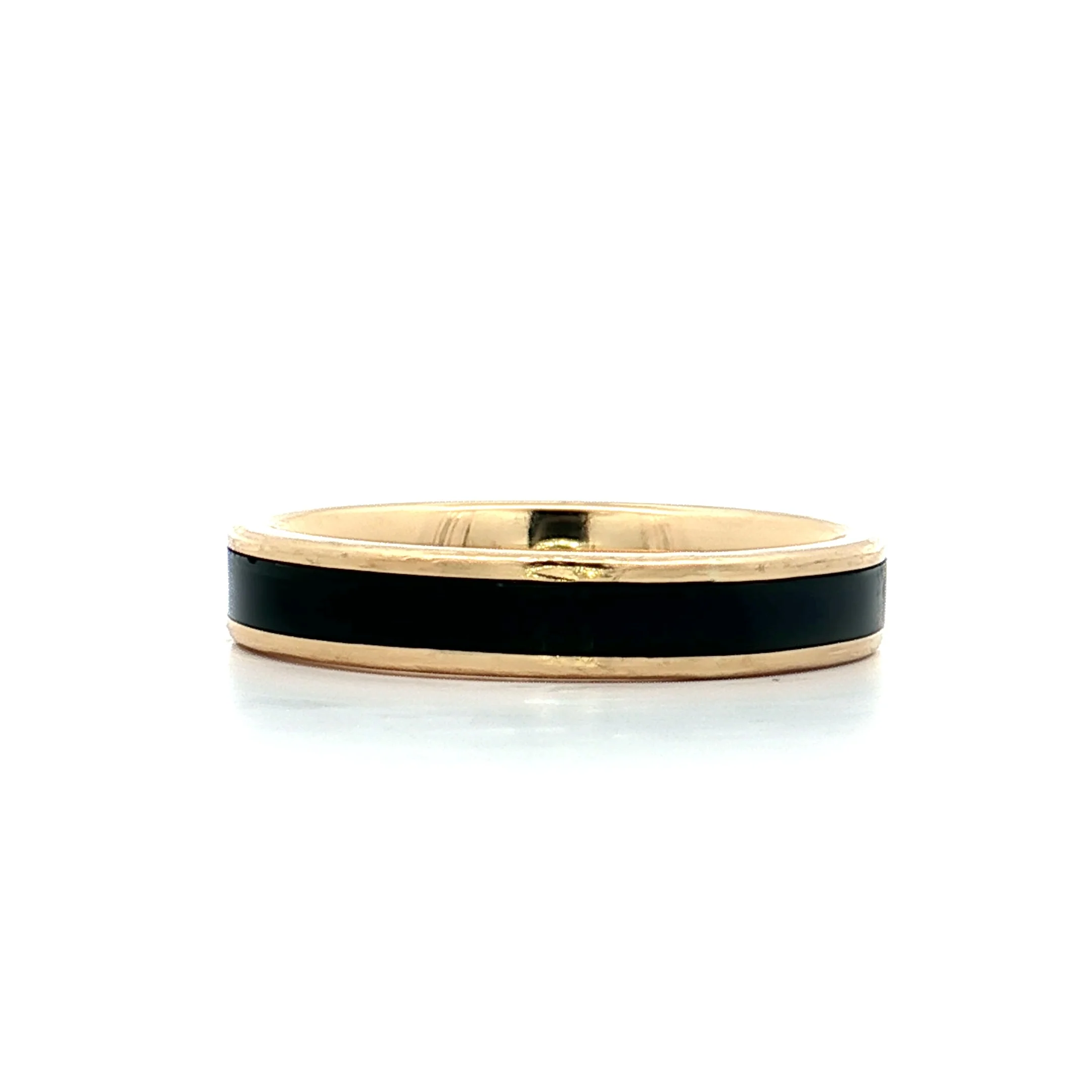 Mens Black Enamel Wedding Band in 18k Yellow Gold - Image 3