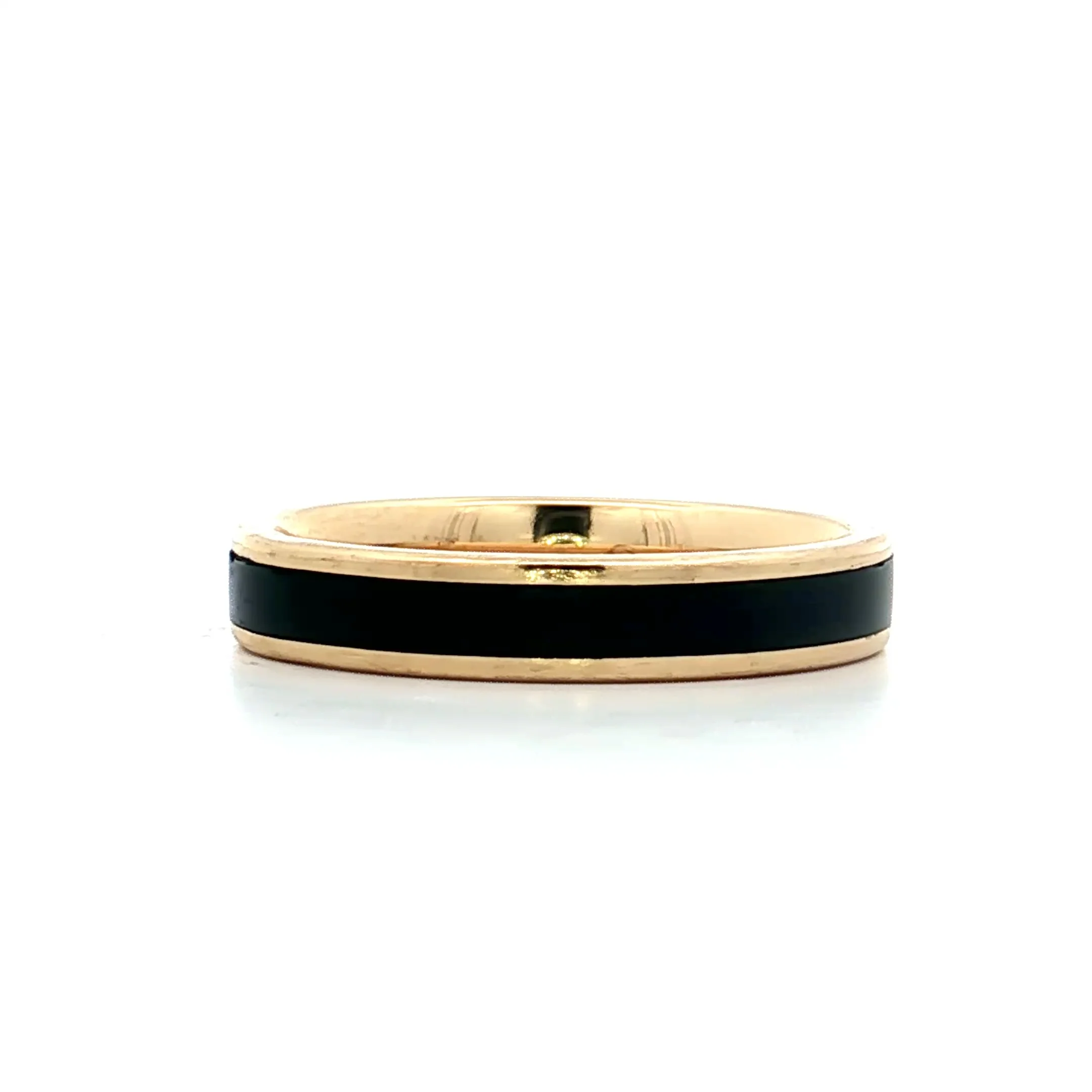 Mens Black Enamel Wedding Band in 18k Yellow Gold - Image 4