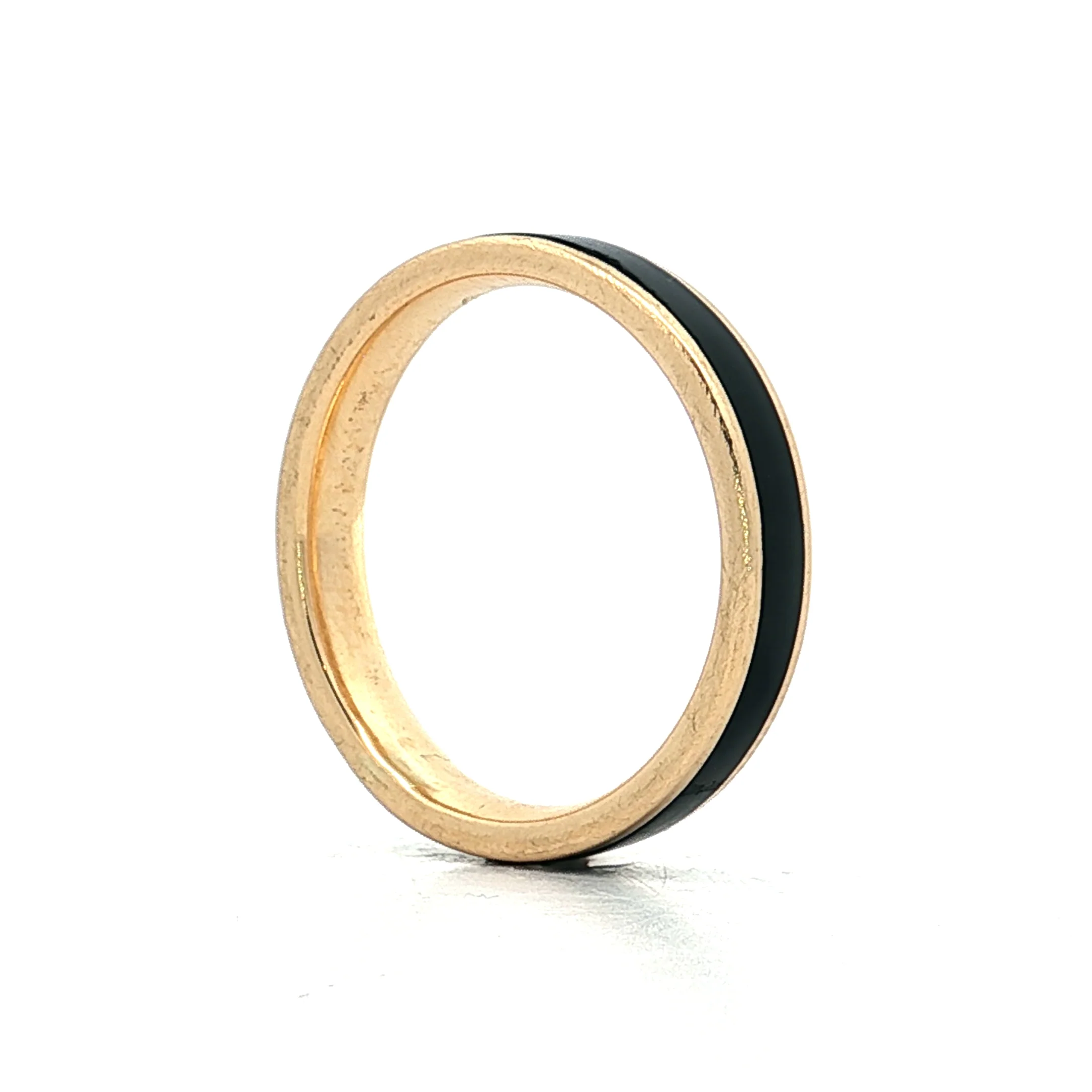 Mens Black Enamel Wedding Band in 18k Yellow Gold - Image 6