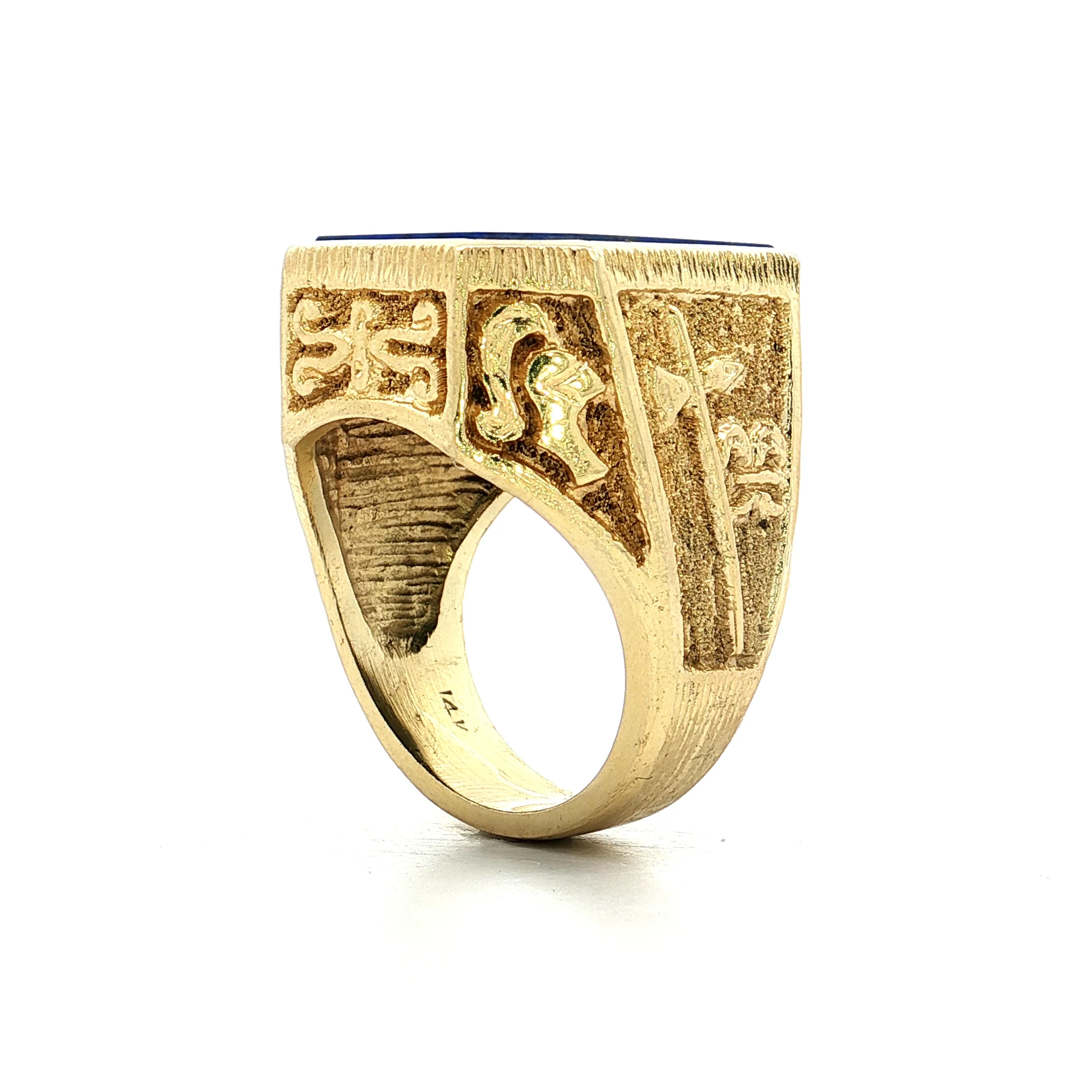 Mens Cabochon Lapis Lazuli Signet Ring 14k Yellow Gold - Image 5