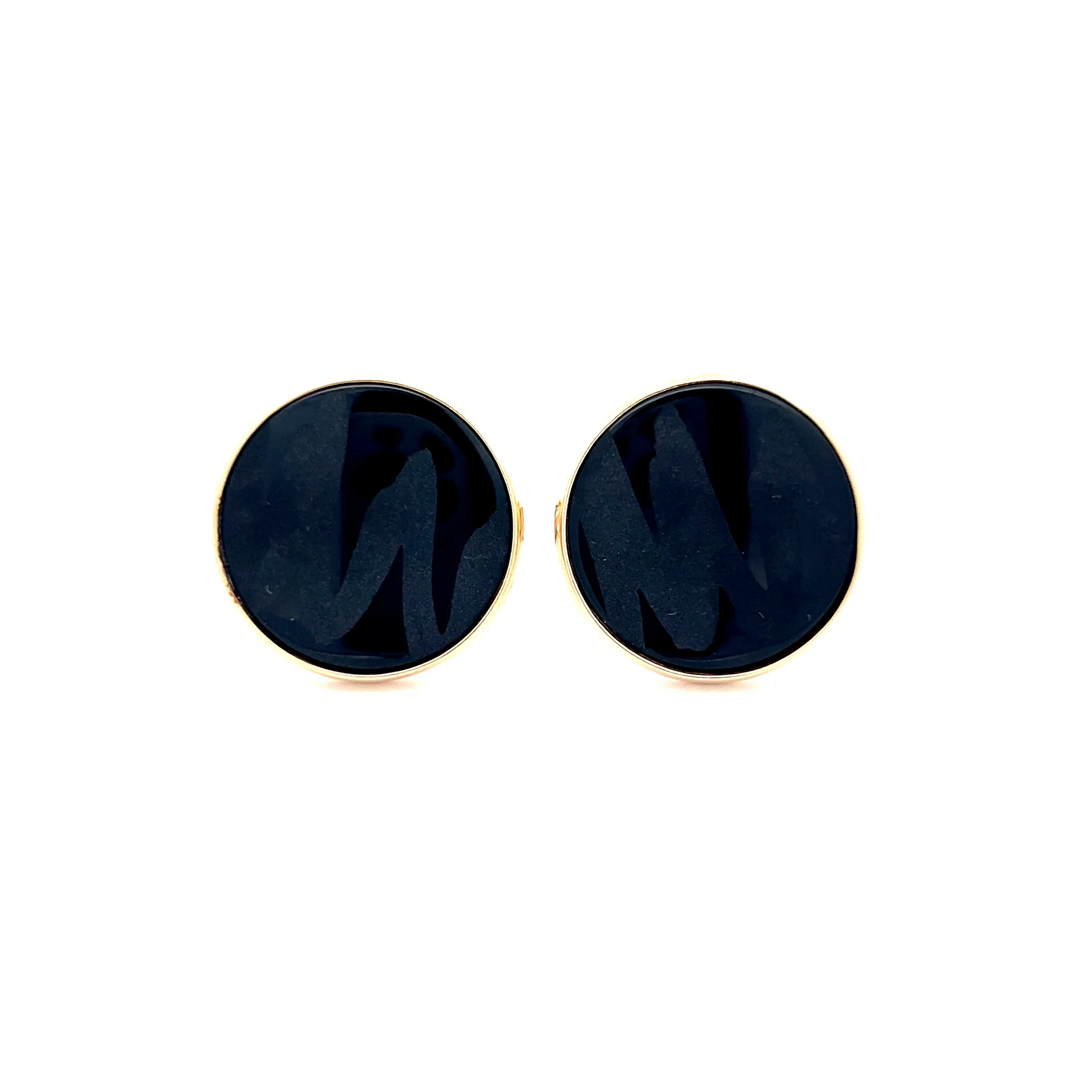 Mens Carved Onyx Cufflinks in 14k Yellow Gold