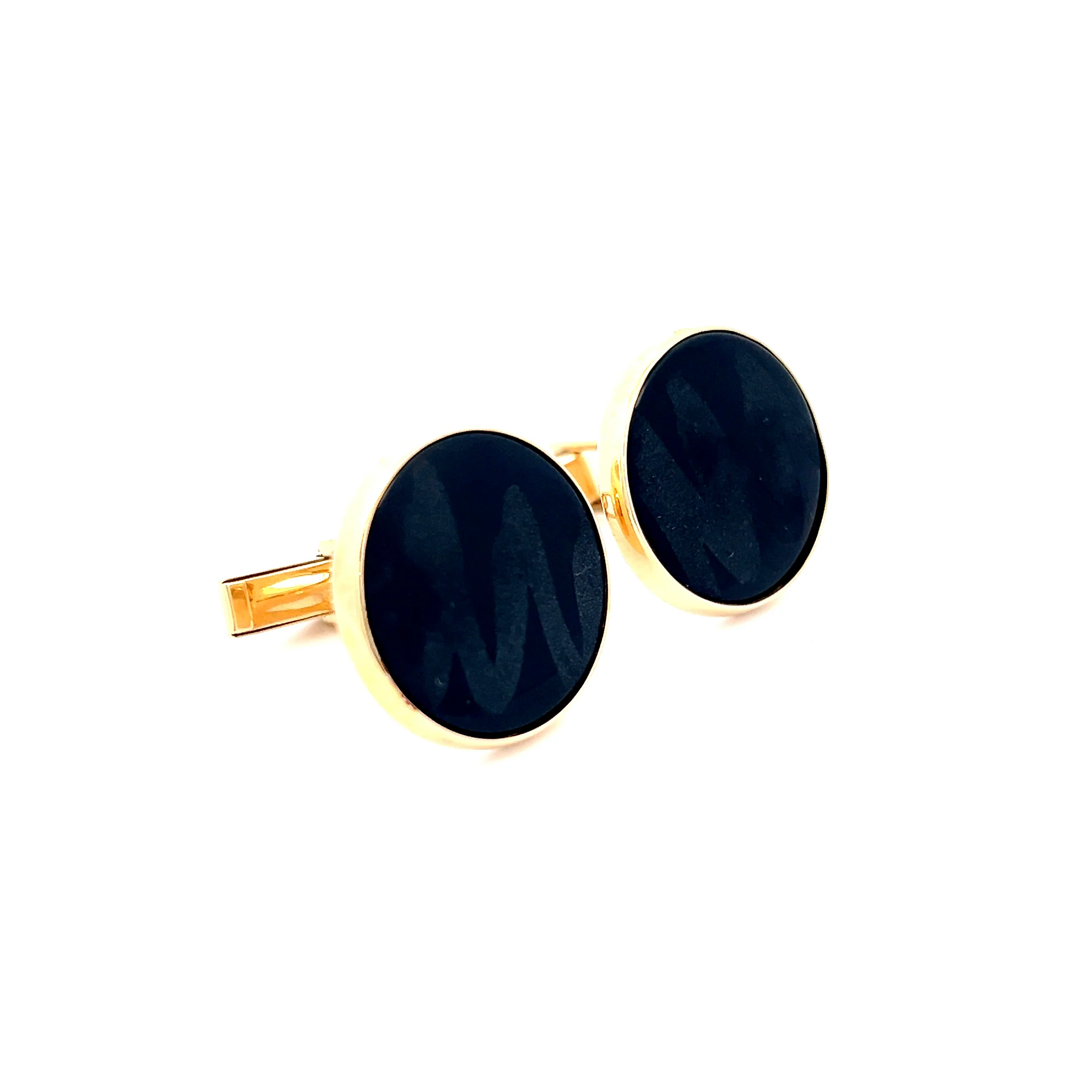 Mens Carved Onyx Cufflinks in 14k Yellow Gold - Image 3