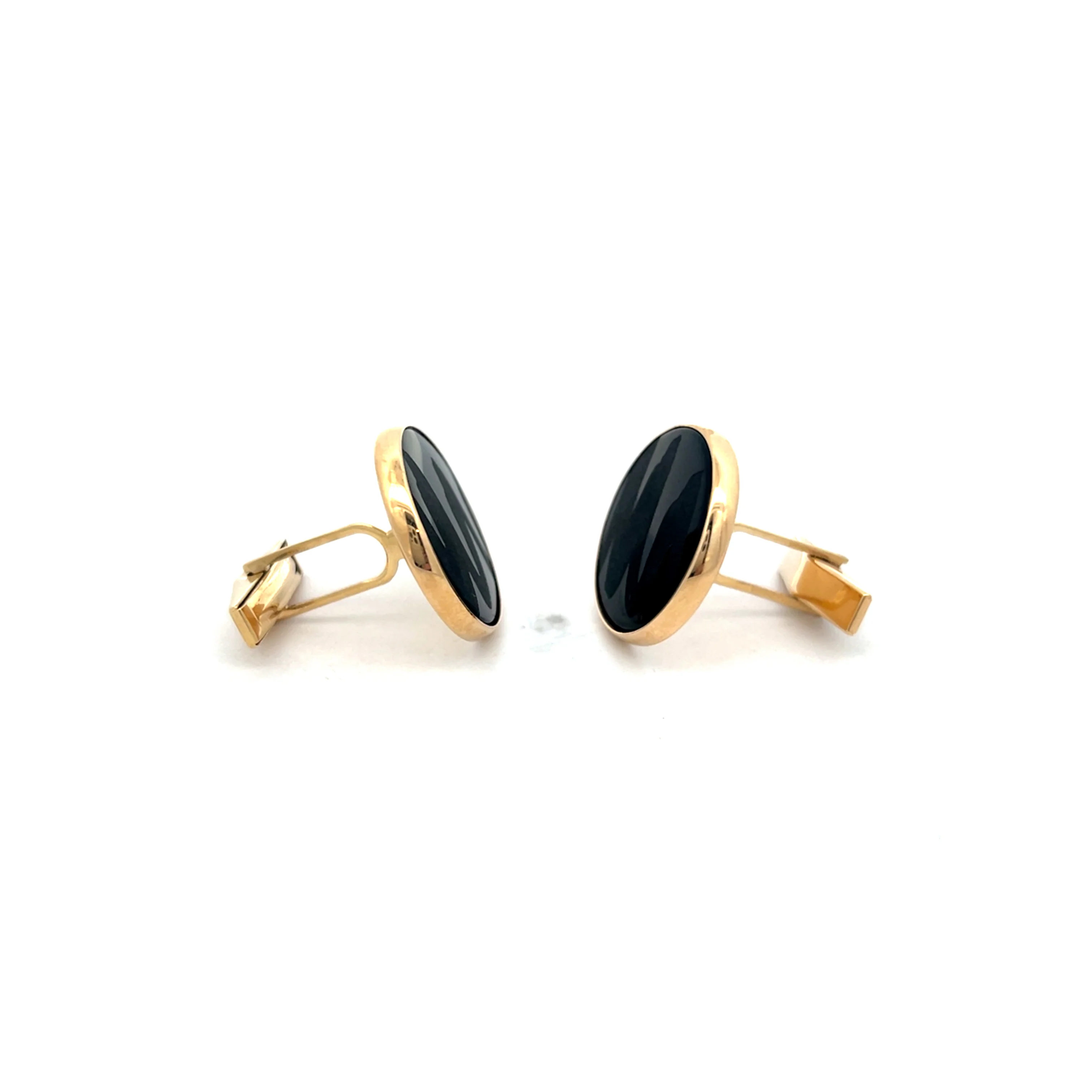 Mens Carved Onyx Cufflinks in 14k Yellow Gold - Image 4