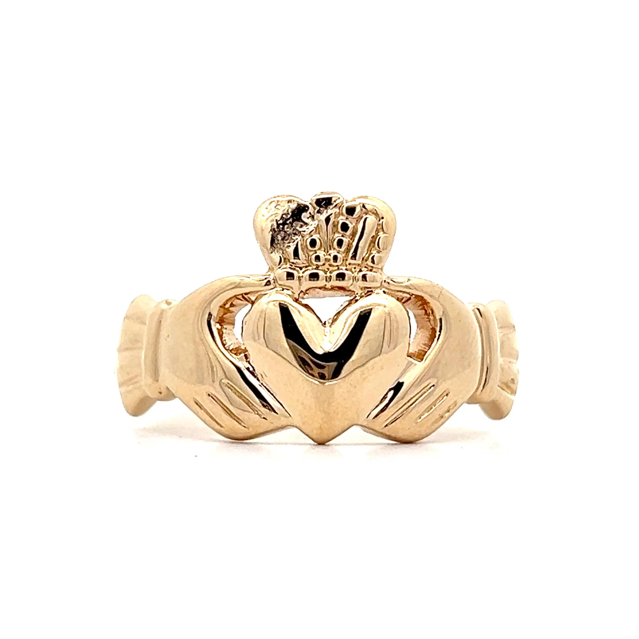 Mens Claddagh Ring in 14k Yellow Gold