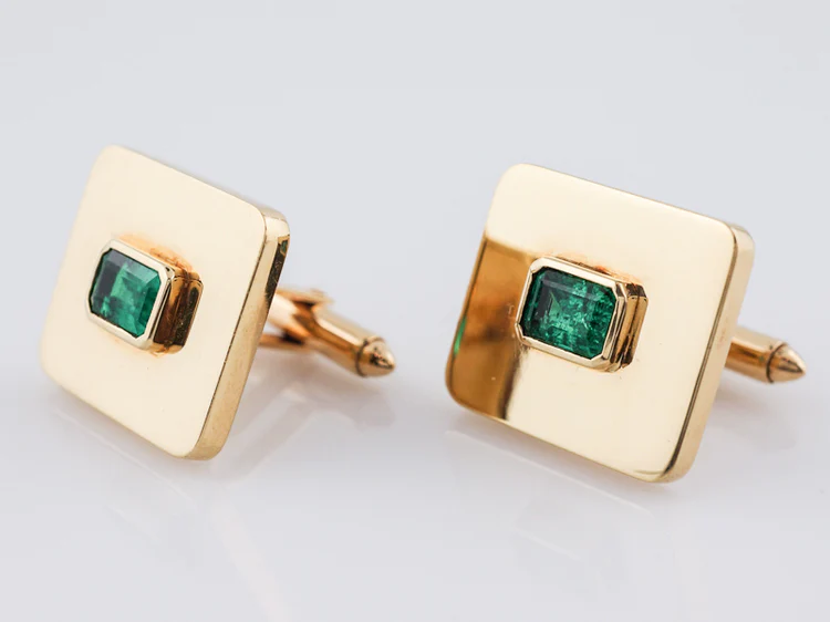 Men's Cufflinks 1.78 Emerald/Step Cut Emerald in 18k Yellow Gold - Image 3