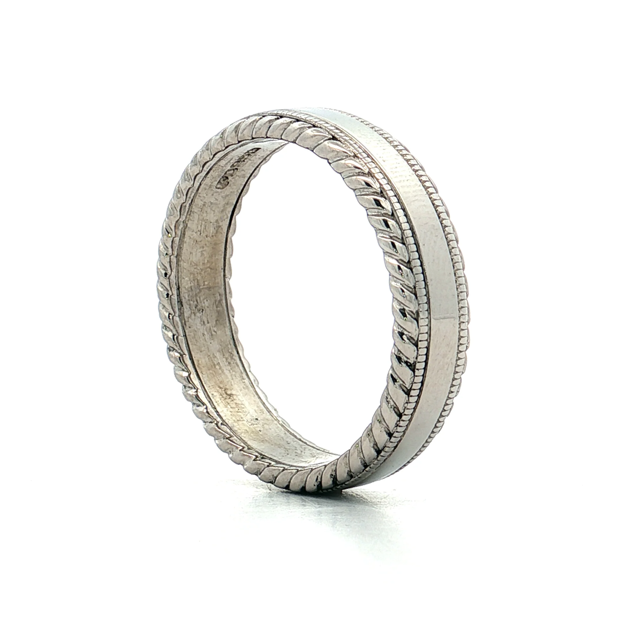 Men's Double Milgrain Wedding Band in Platinum - Image 5