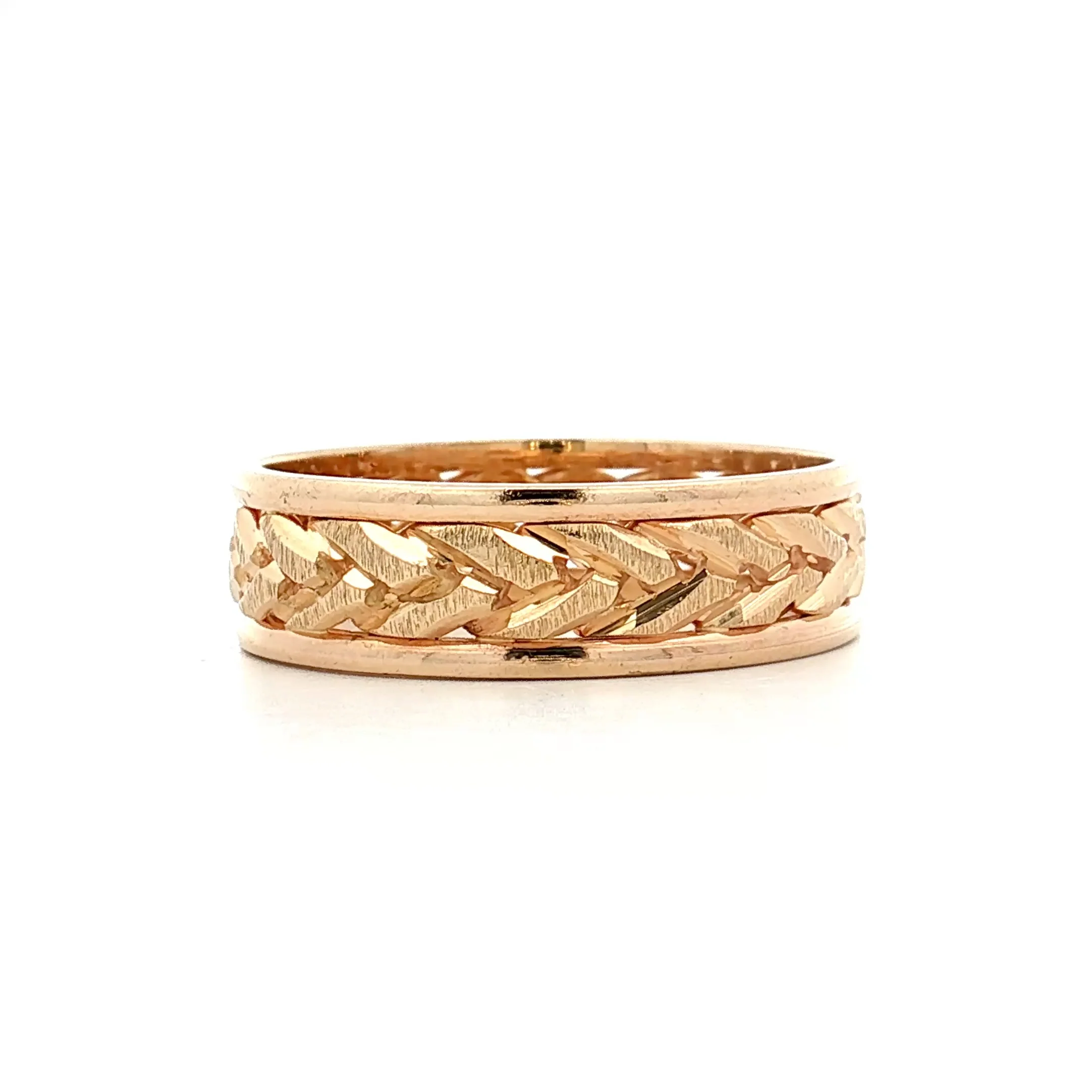 Men's Engraved Braided Chain Link Wedding Band 14k