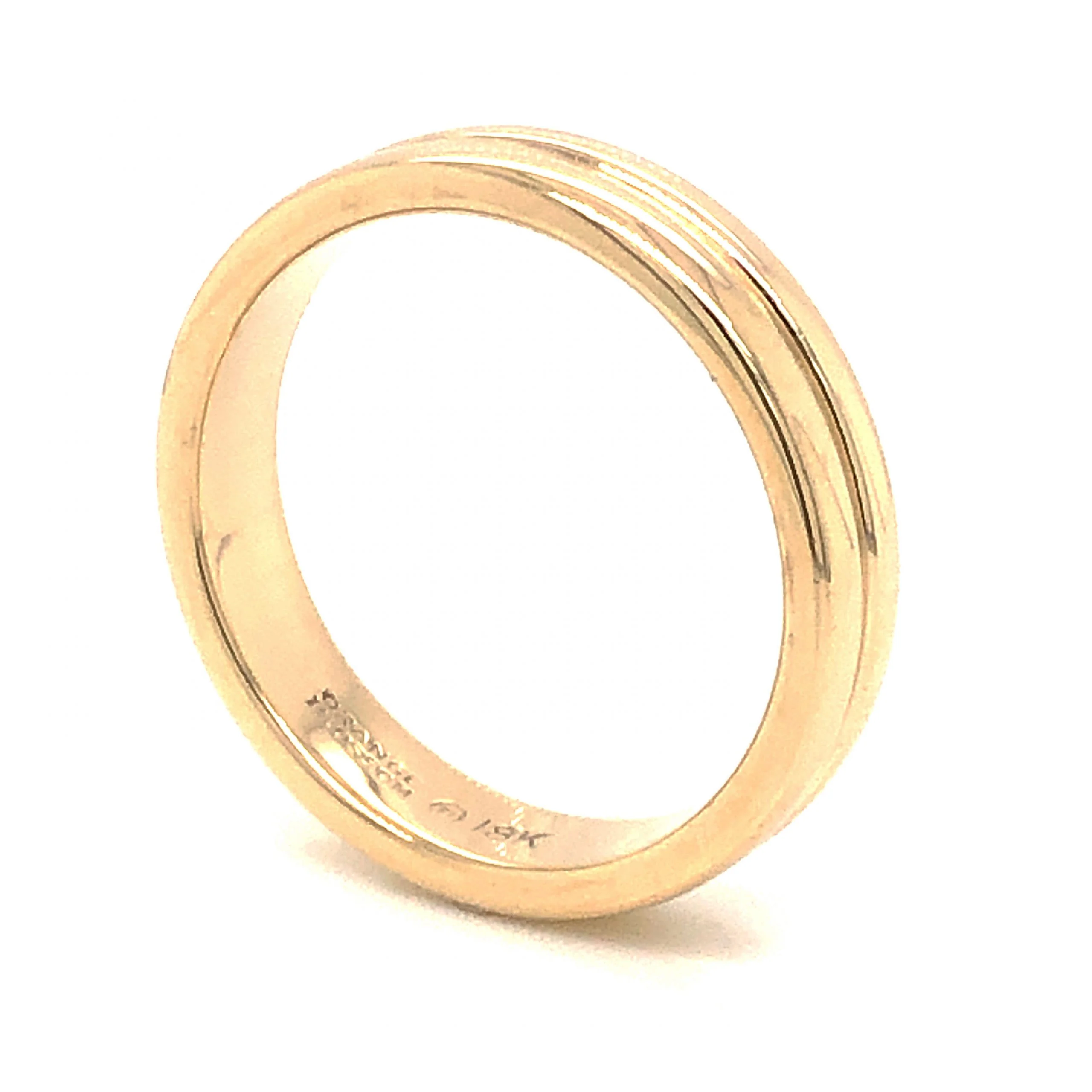 Men's Grooved Orange Blossom Wedding Band in 18K Yellow Gold - Image 4