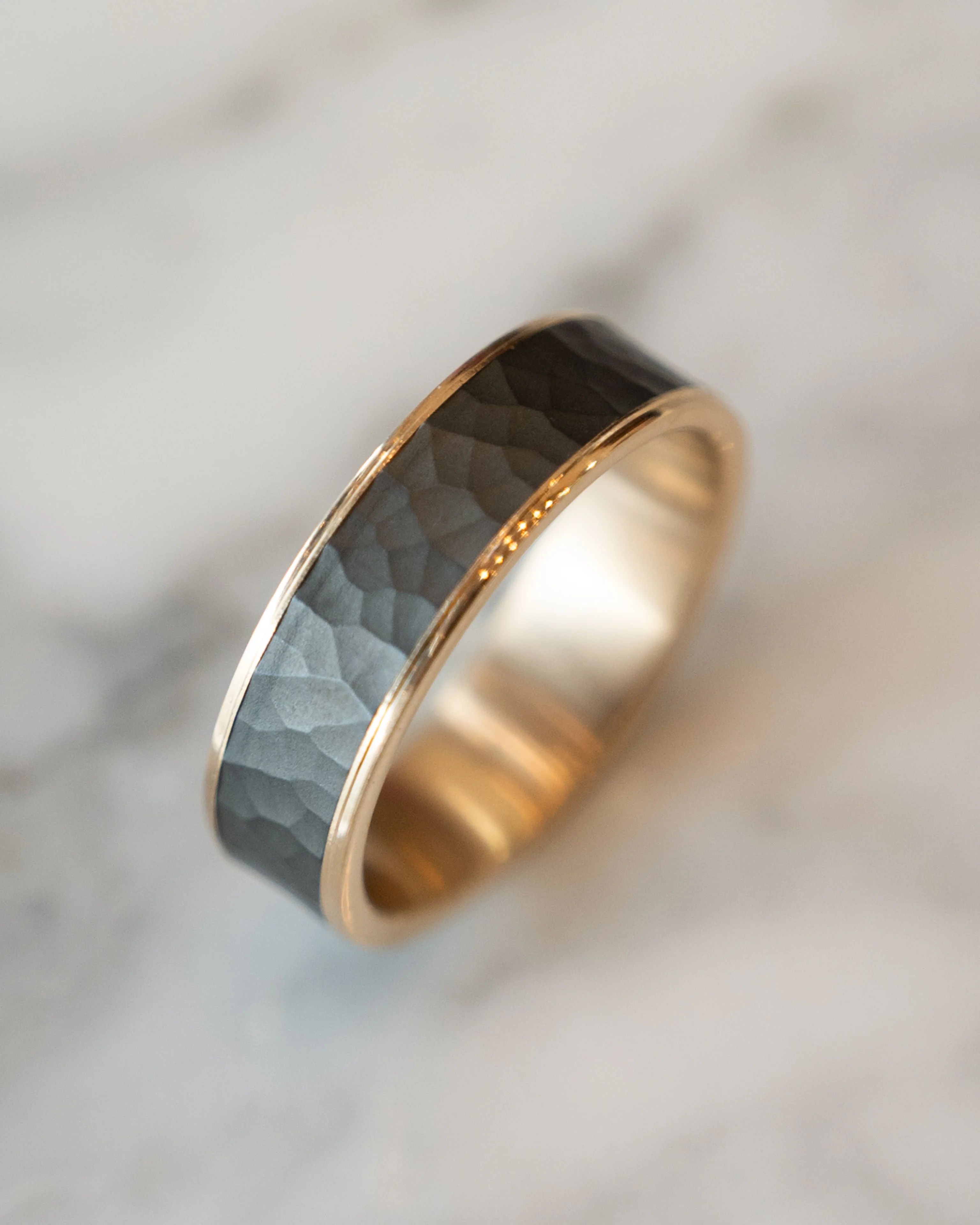 Mens Hammered Tantalum Wedding Band in 14k - Image 5