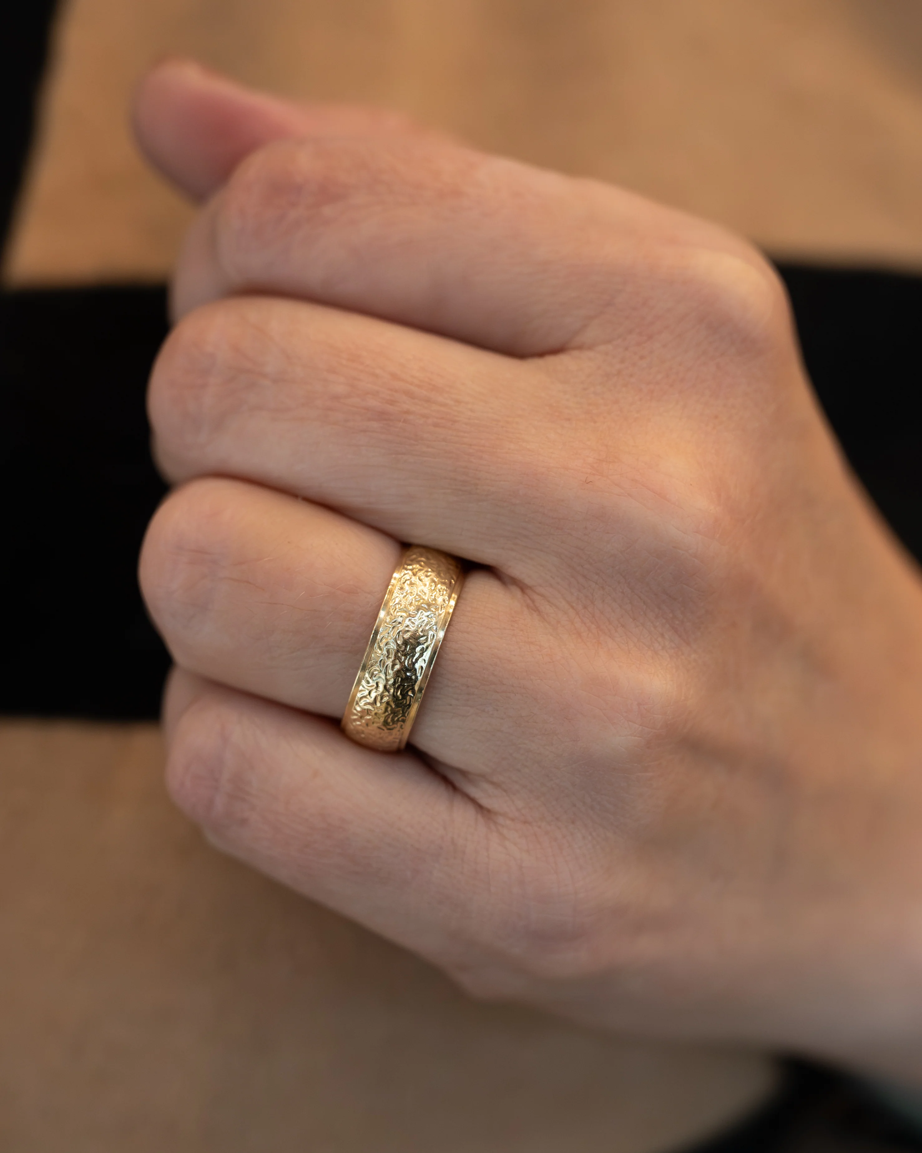 Mens Hammered Texture Wedding Band in 14k - Image 7