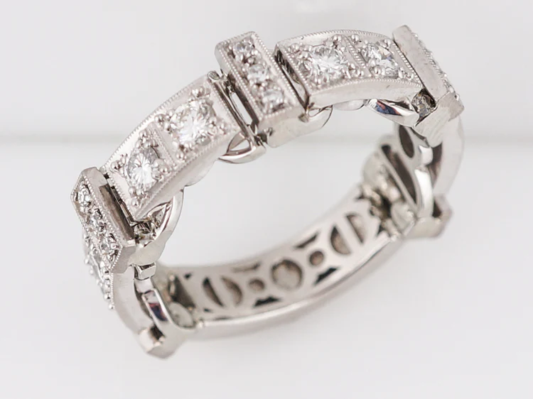 Men's Modern Wedding Band 1.90 Round Brilliant Cut Diamonds in Platinum & 18k White Gold - Image 3