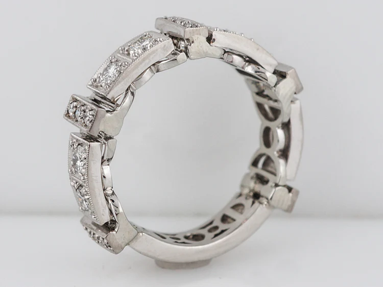 Men's Modern Wedding Band 1.90 Round Brilliant Cut Diamonds in Platinum & 18k White Gold - Image 4