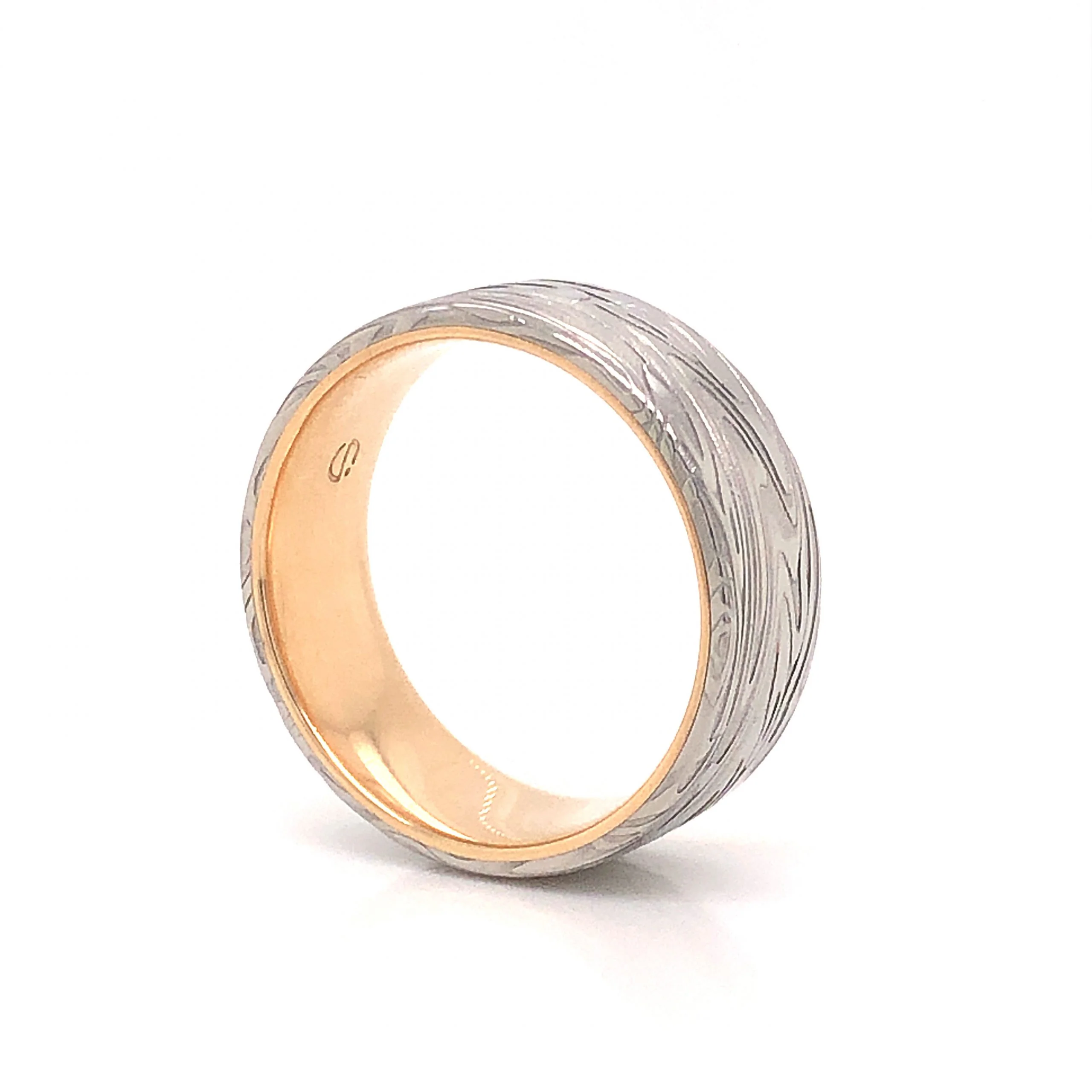 Men's Mokume Wedding Band in 14k White & Yellow Gold - Image 4