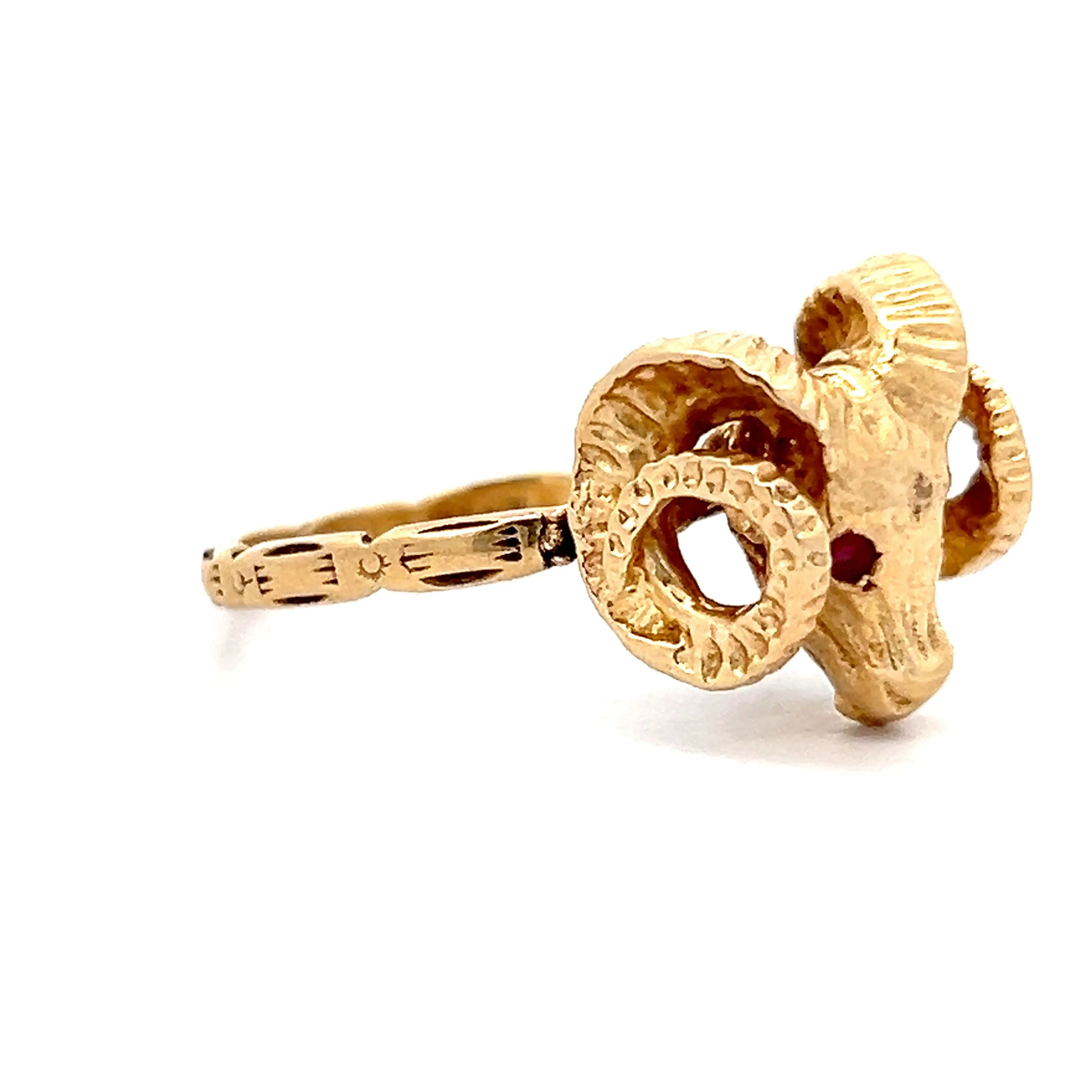 Men's Ram's Head Ring in 14k Yellow Gold - Image 3