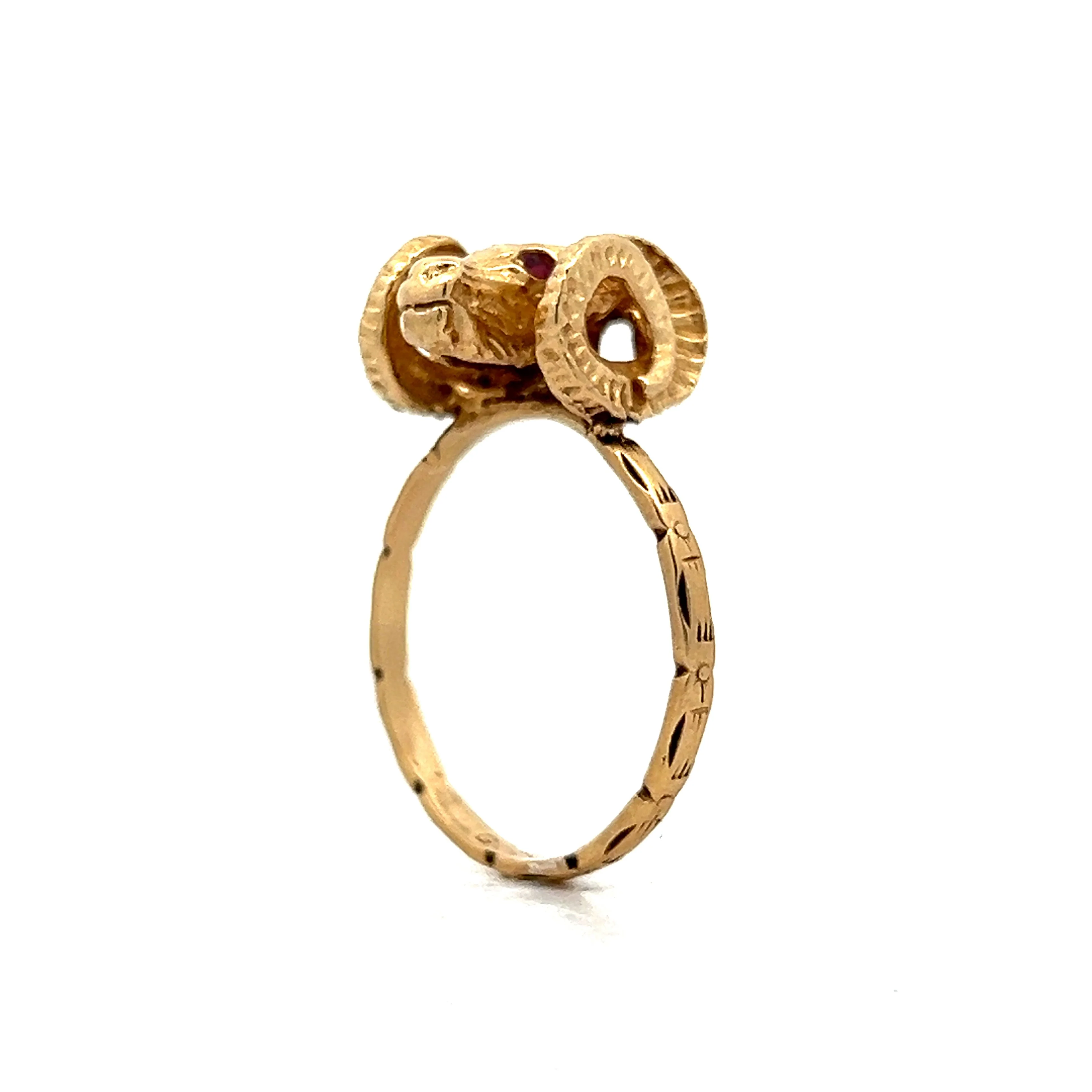 Men's Ram's Head Ring in 14k Yellow Gold - Image 5