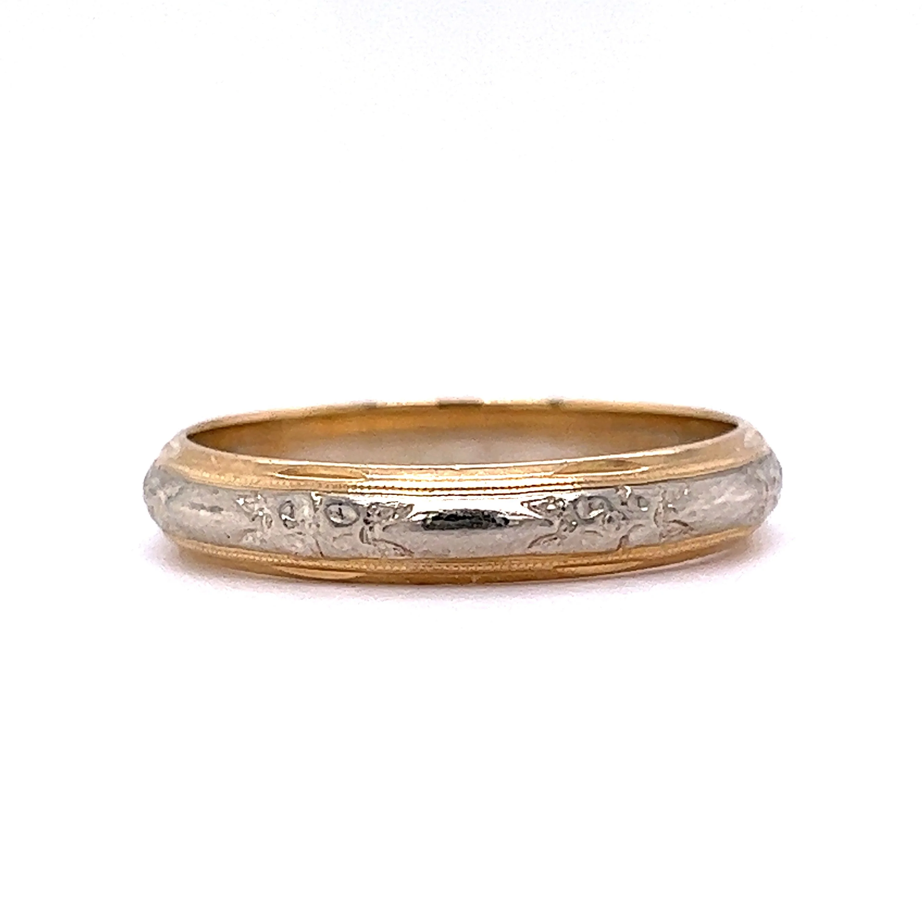 Men's Retro Two-Tone Engraved Wedding Band in 14k Gold - Image 3