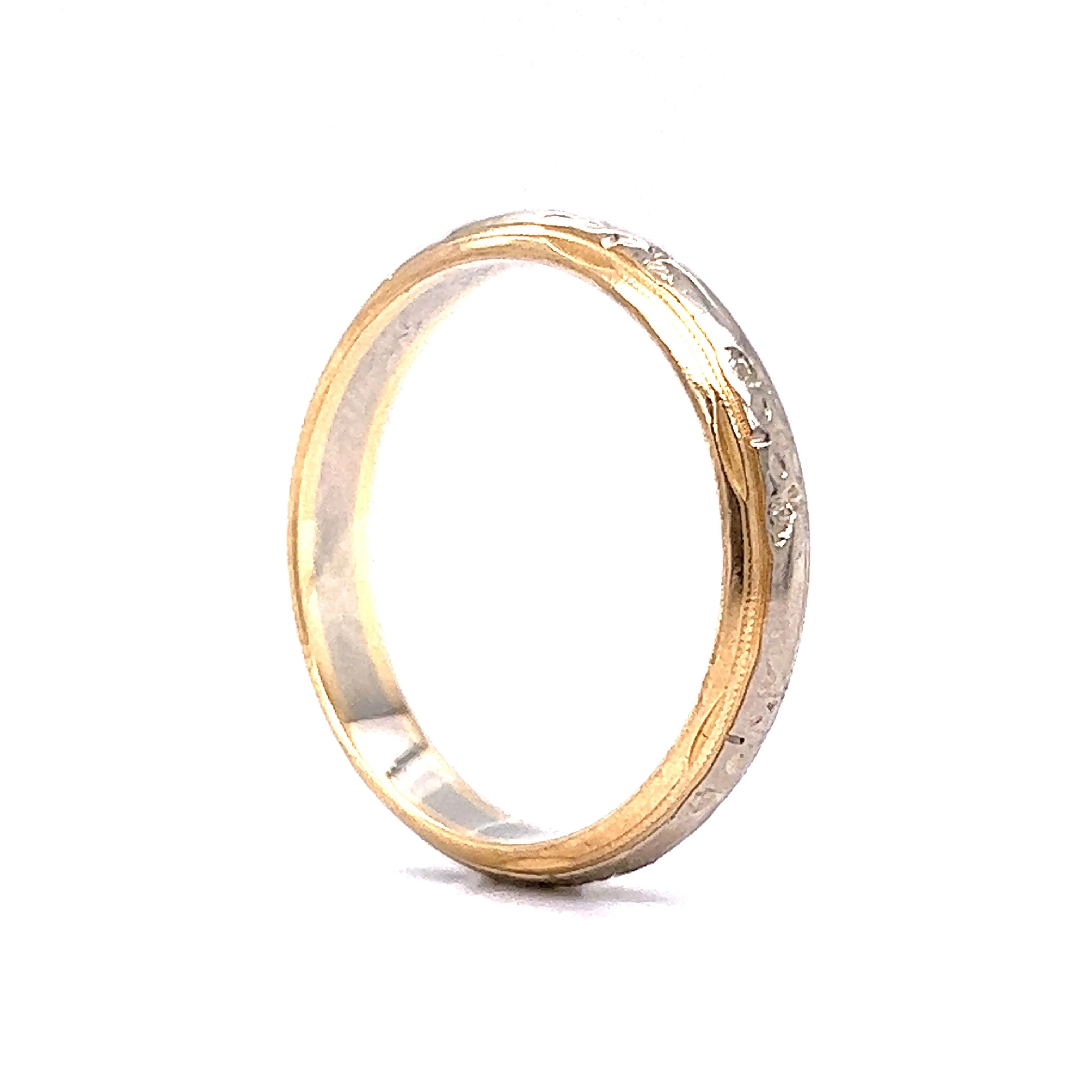 Men's Retro Two-Tone Engraved Wedding Band in 14k Gold - Image 5