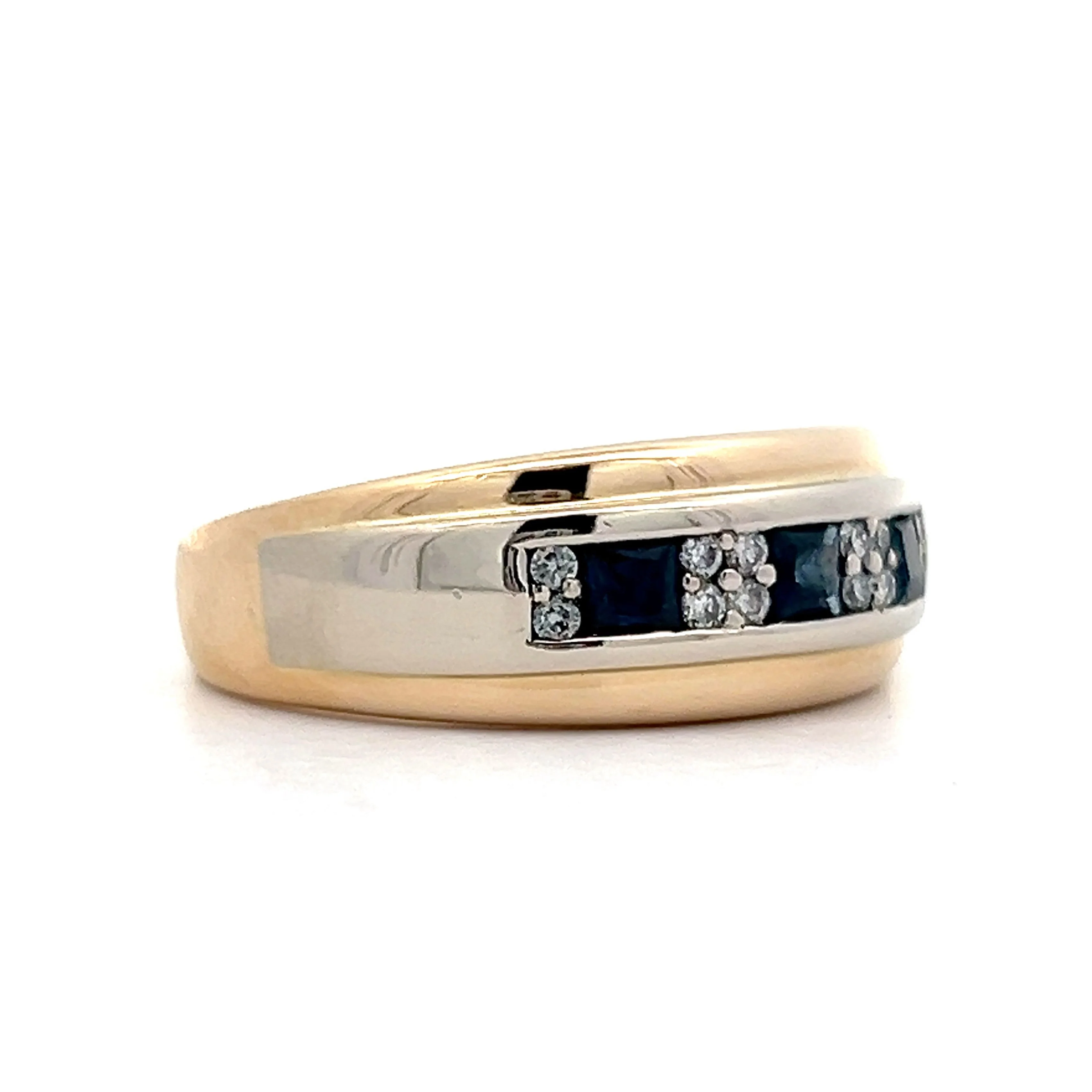 Mens Sapphire & Diamond Wedding Band in Yellow & White Gold - Image 3