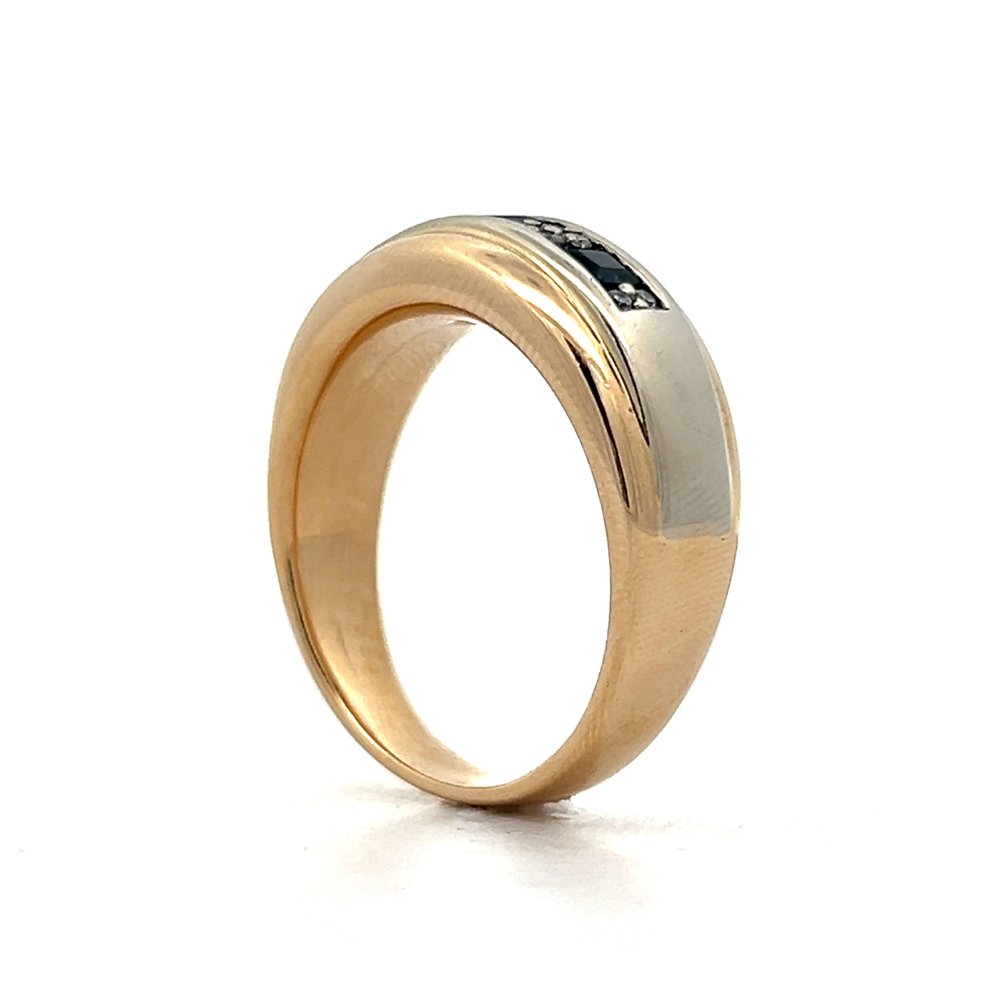 Mens Sapphire & Diamond Wedding Band in Yellow & White Gold - Image 5