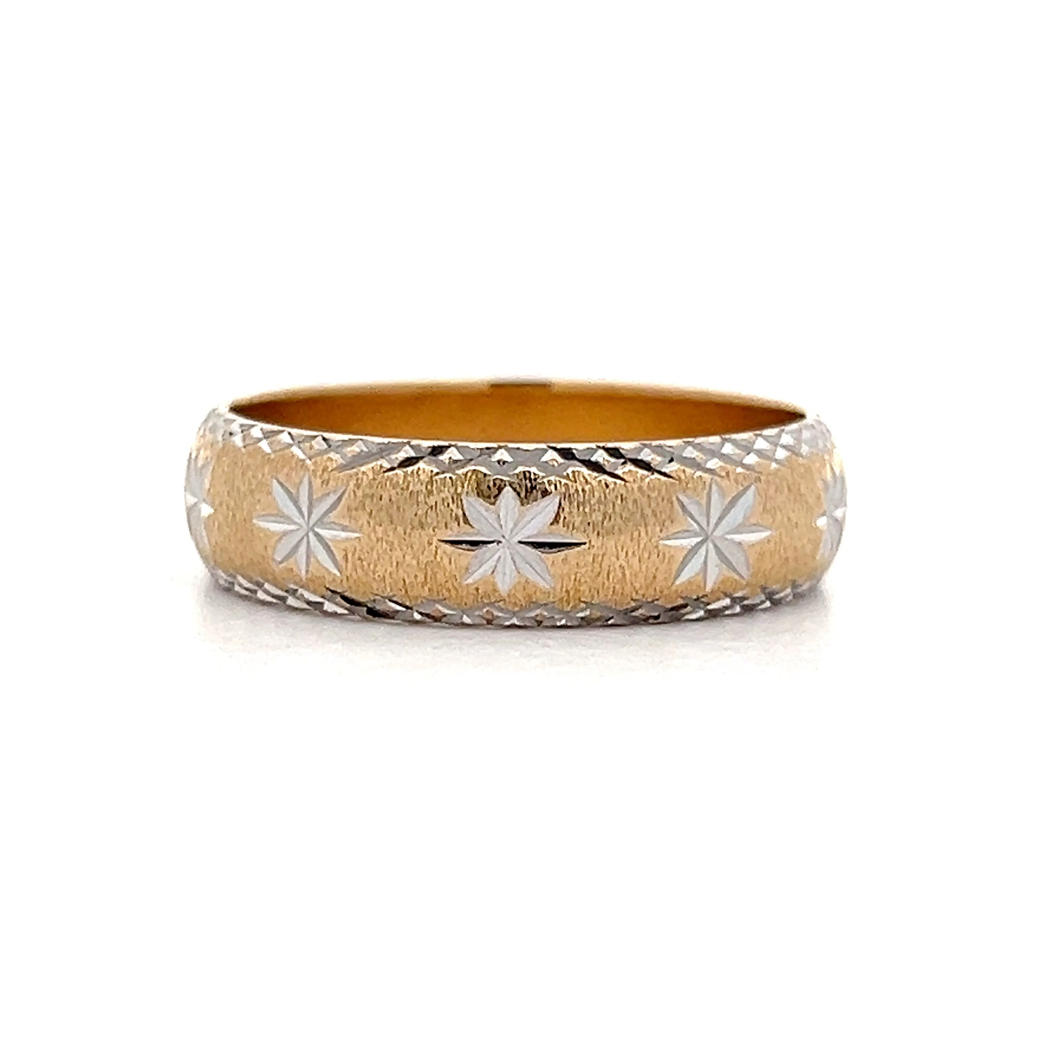 Mens Star Motif Vintage Wedding Band in 14k
