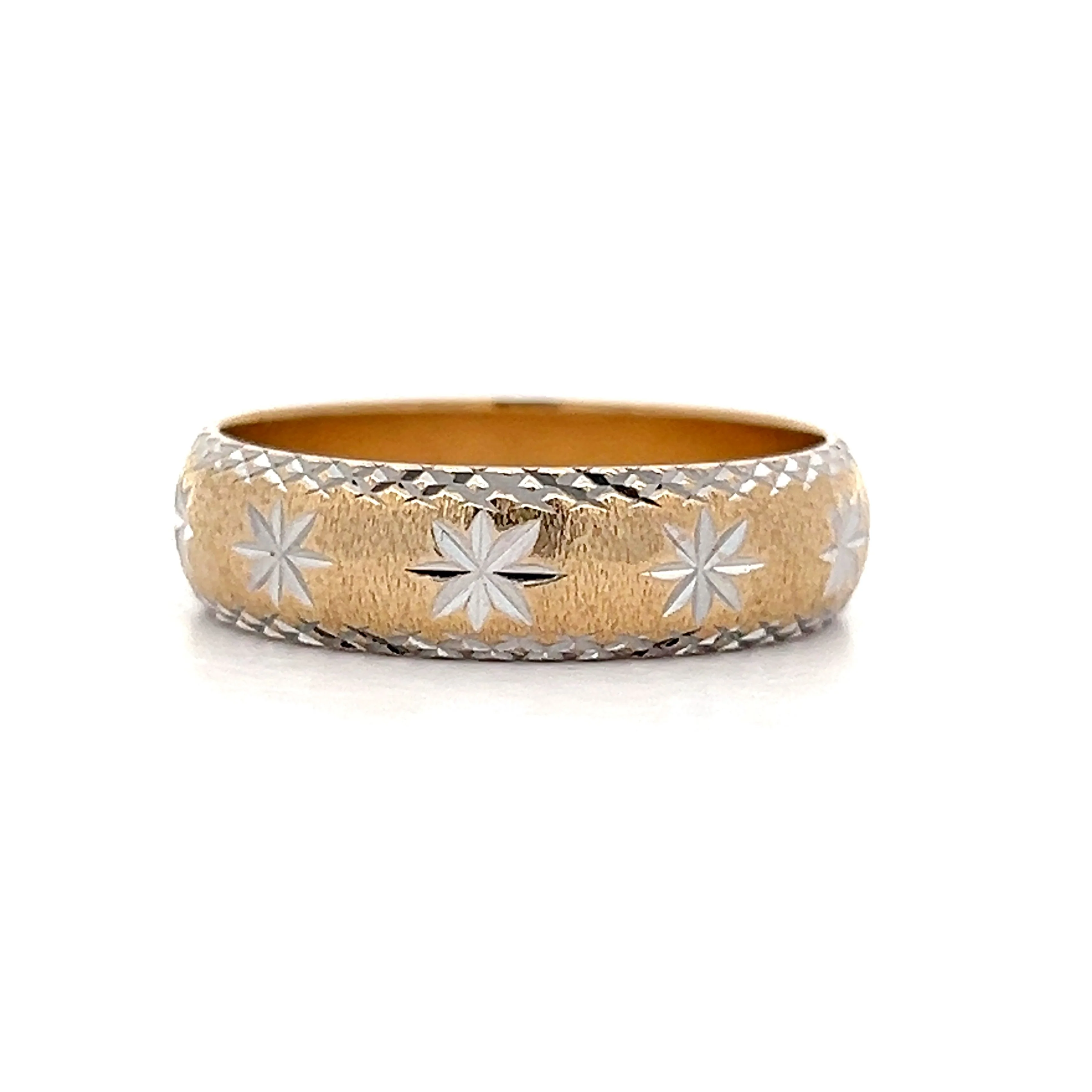 Mens Star Motif Vintage Wedding Band in 14k - Image 2