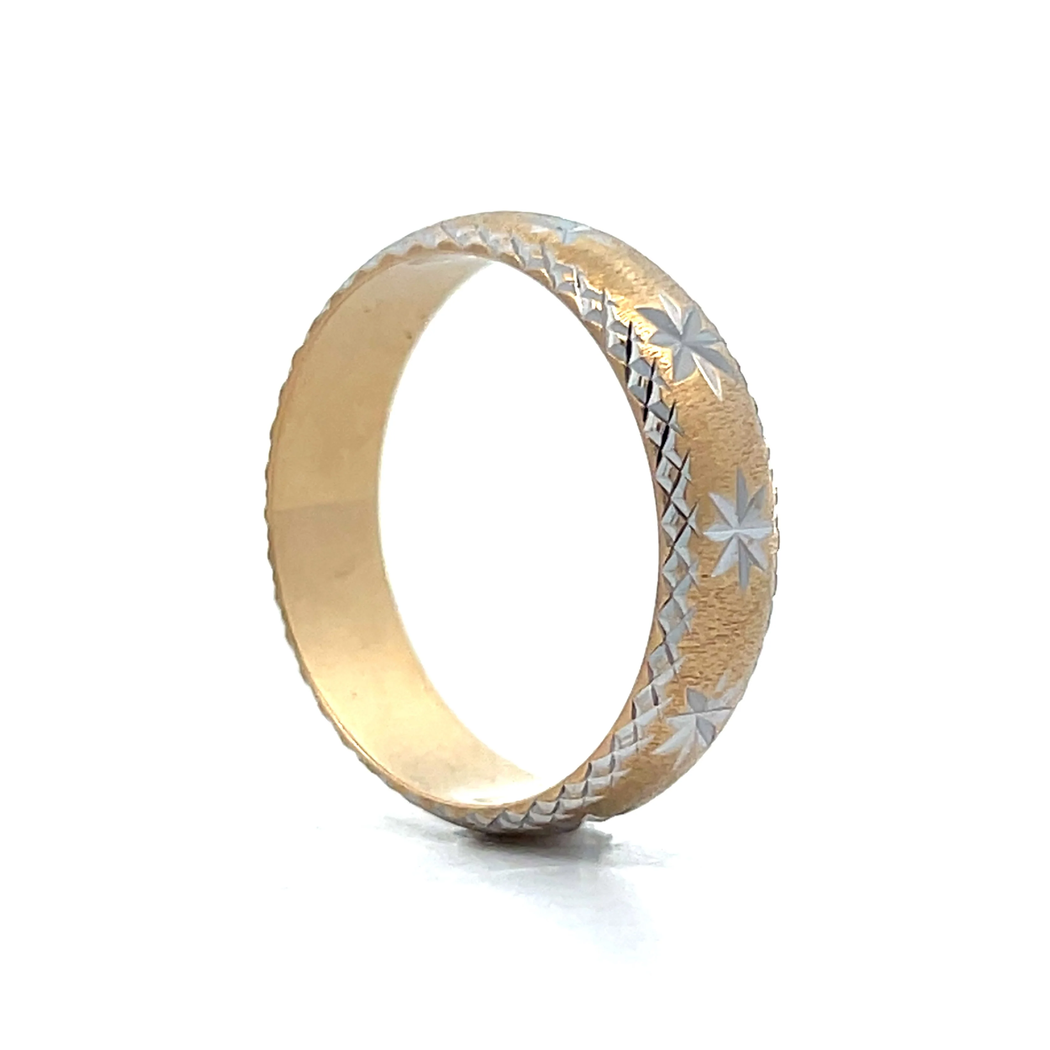 Mens Star Motif Vintage Wedding Band in 14k - Image 5