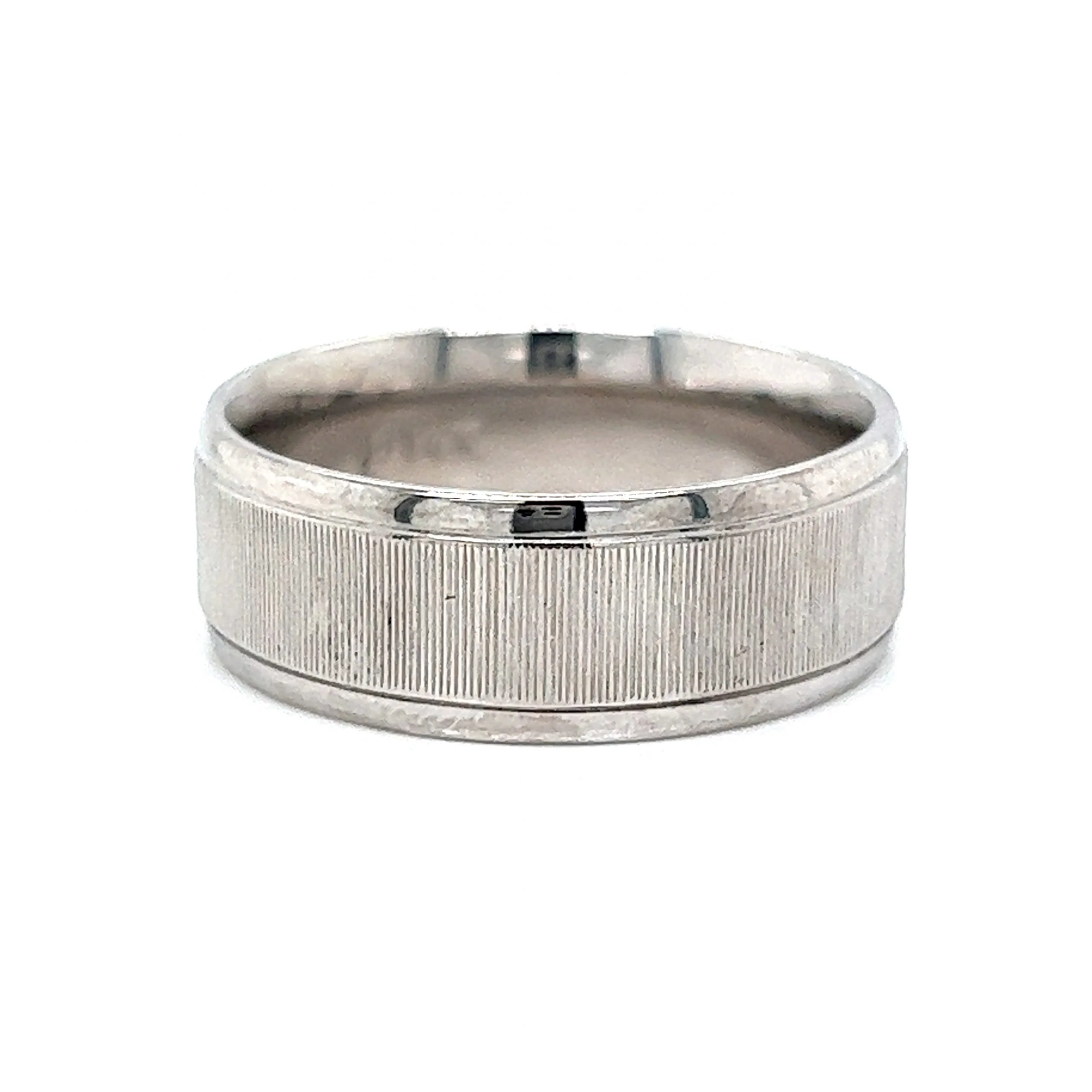 Men's Textured Flat Edge Wedding Band in 14k White Gold - Image 3