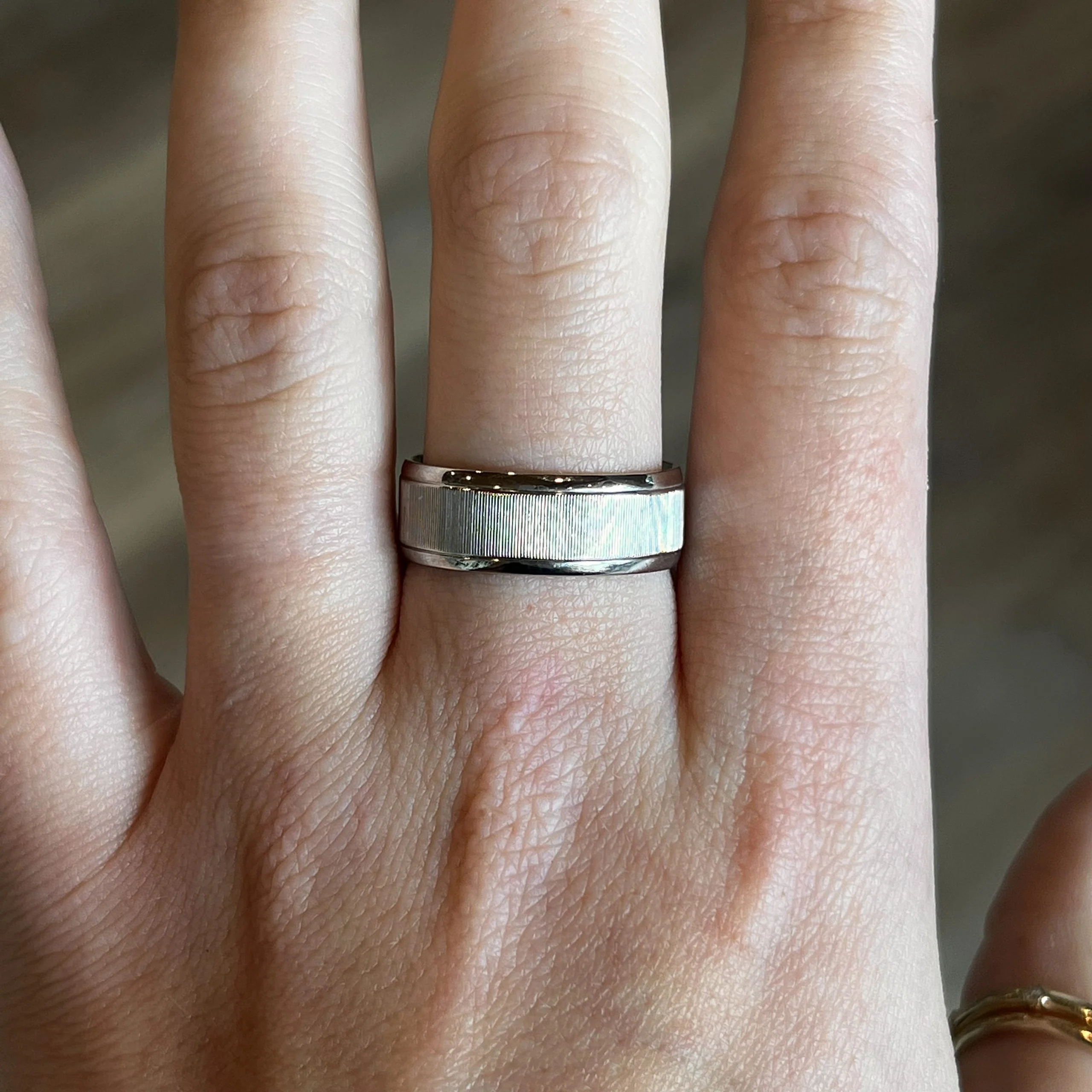 Men's Textured Flat Edge Wedding Band in 14k White Gold - Image 6
