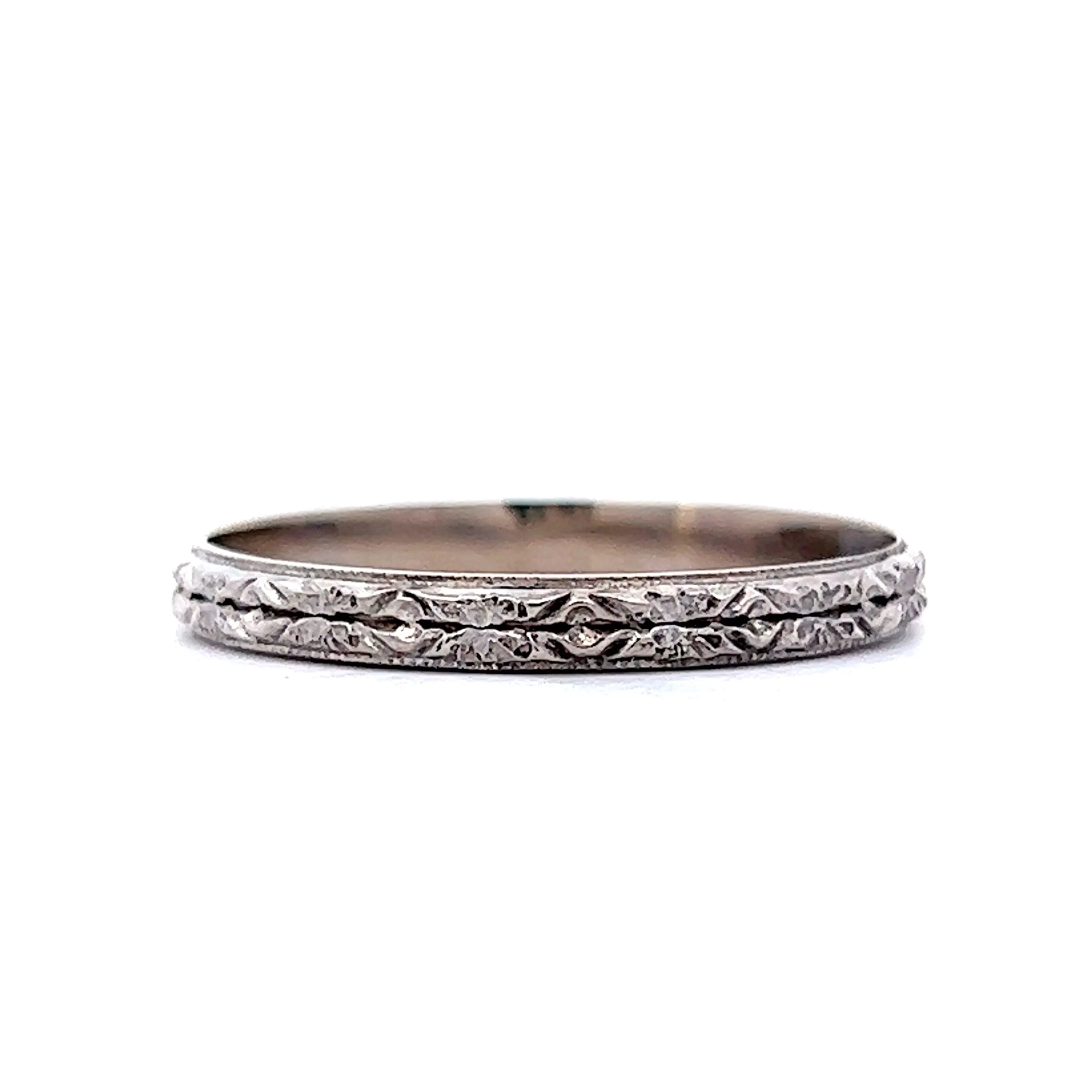 Men's Thin Art Deco Wedding Band in 14k White Gold - Image 3