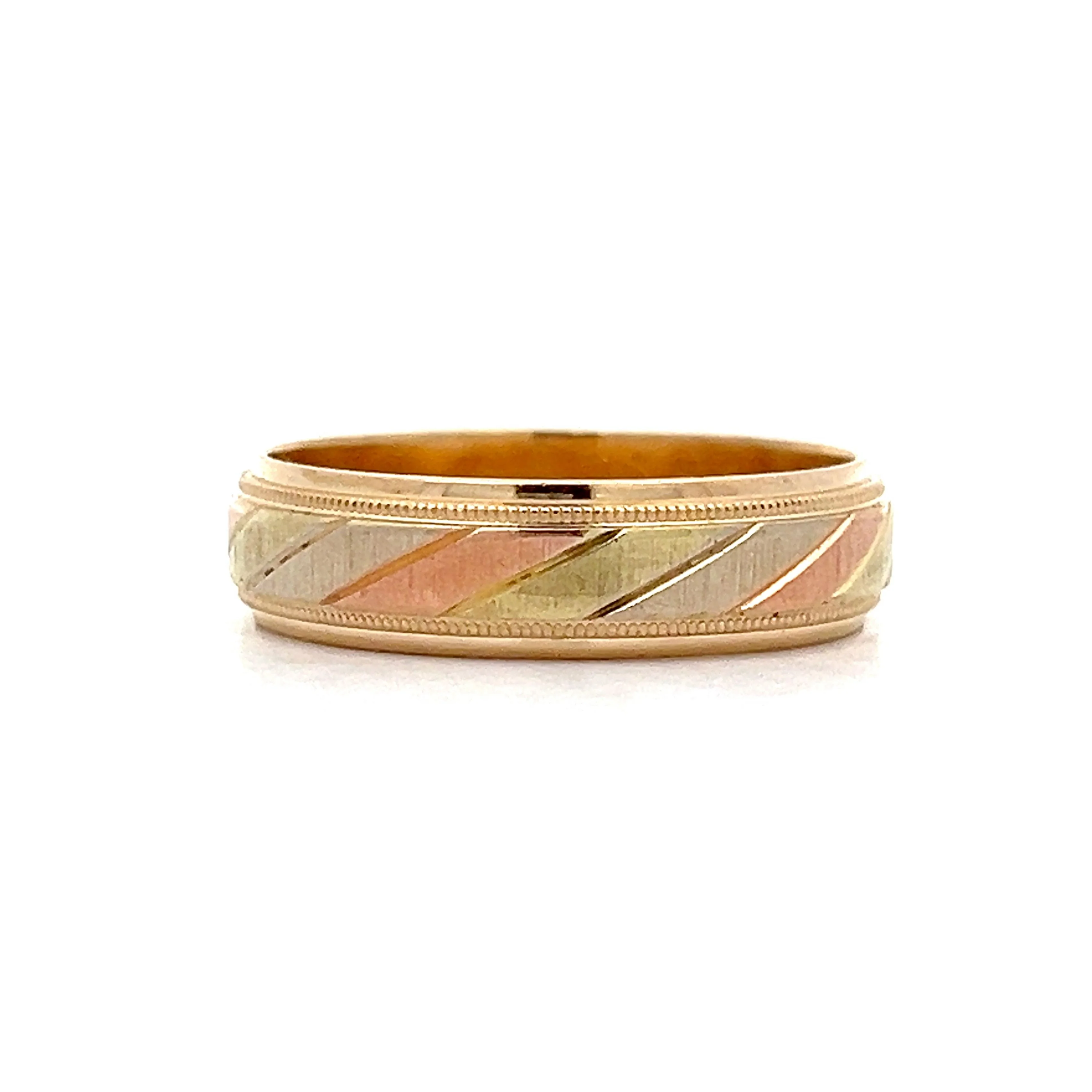 Mens Tri-Tone Milgrain Wedding Band in 14k - Image 2