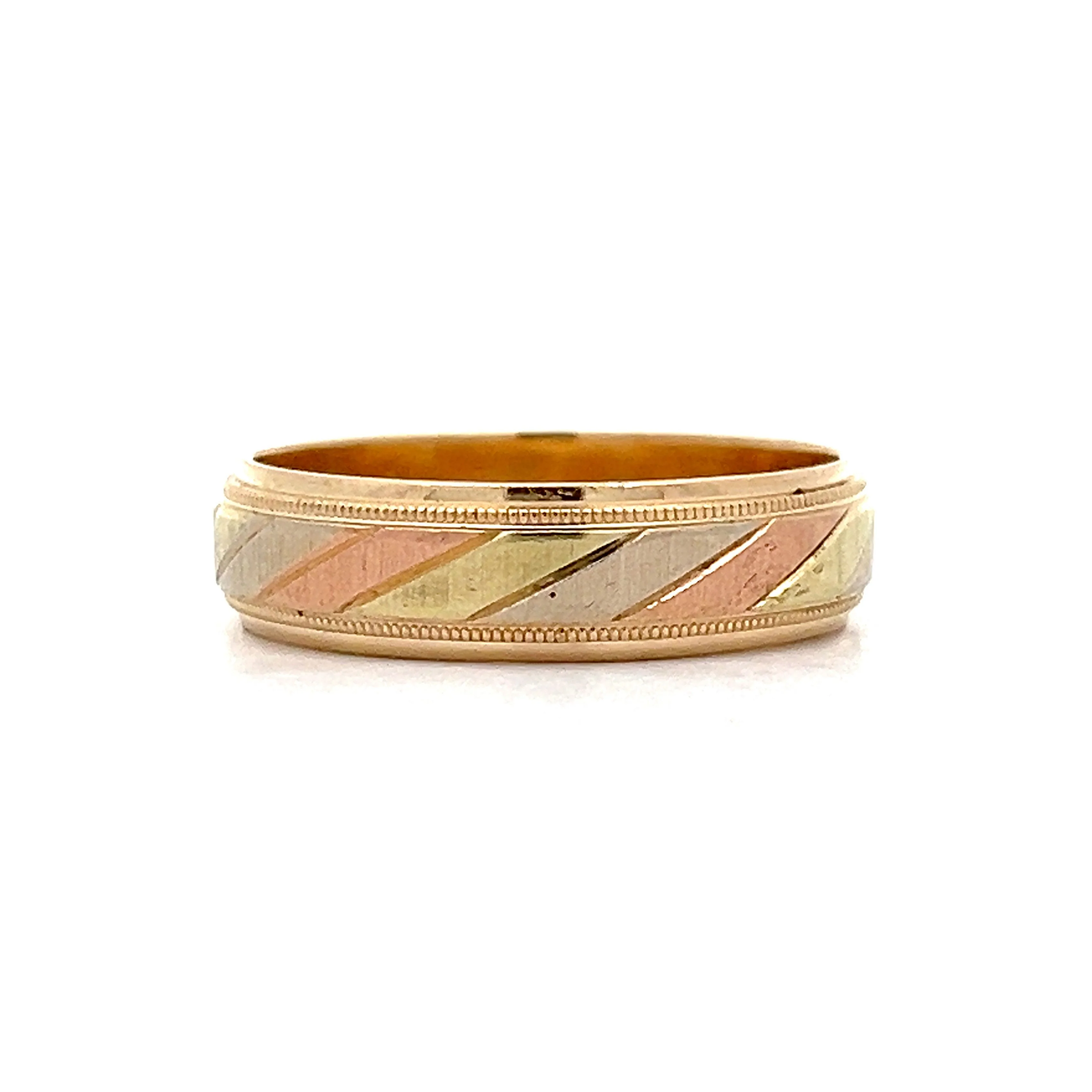 Mens Tri-Tone Milgrain Wedding Band in 14k - Image 3
