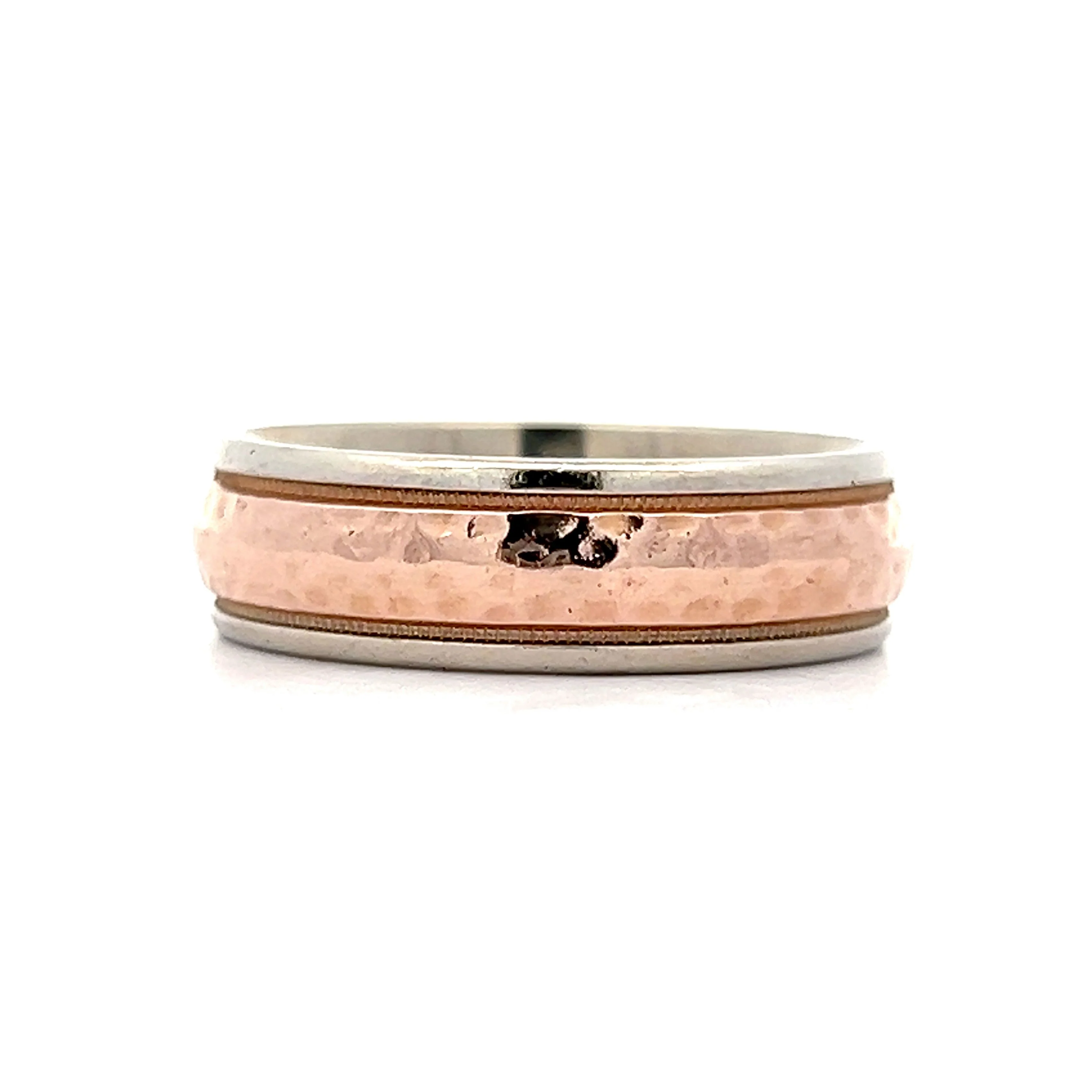 Mens Two-Tone Hammer Finish Wedding Band - Image 3