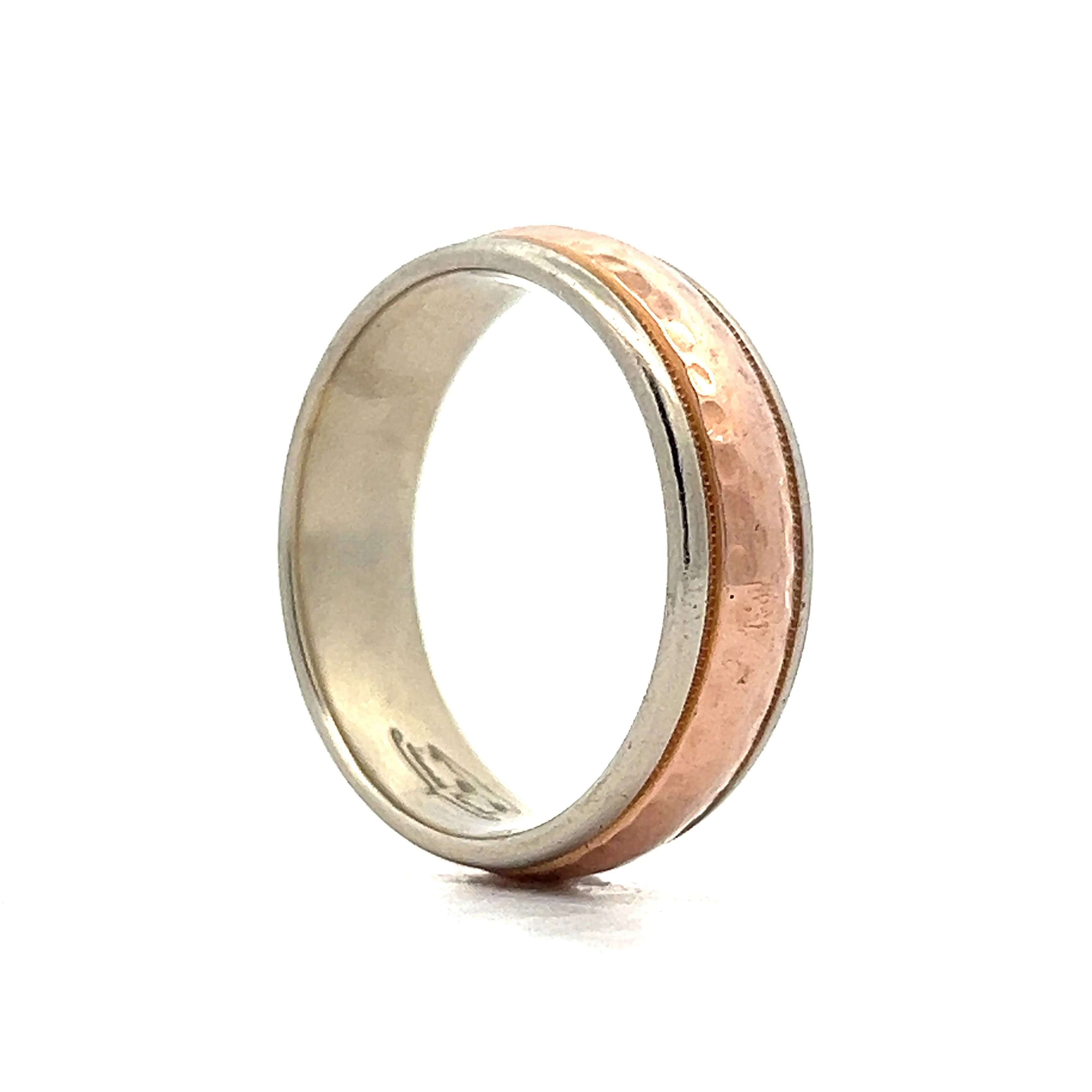 Mens Two-Tone Hammer Finish Wedding Band - Image 5