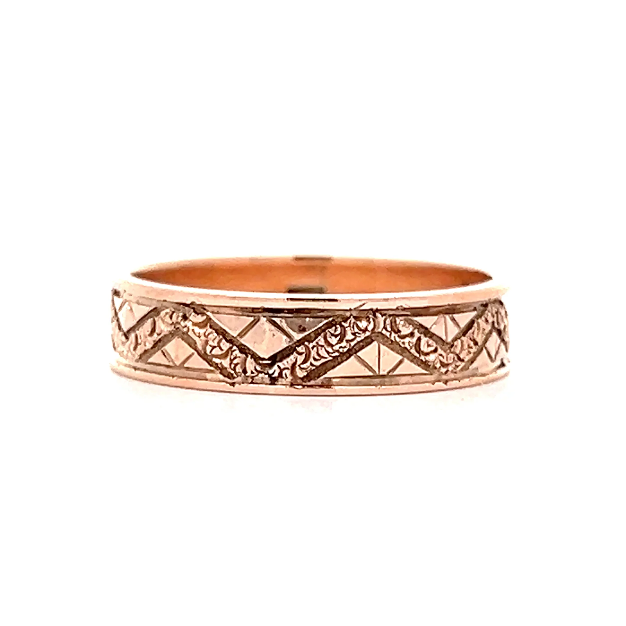 Mens Victorian Geometric Wedding Band in 14k Rose Gold - Image 3