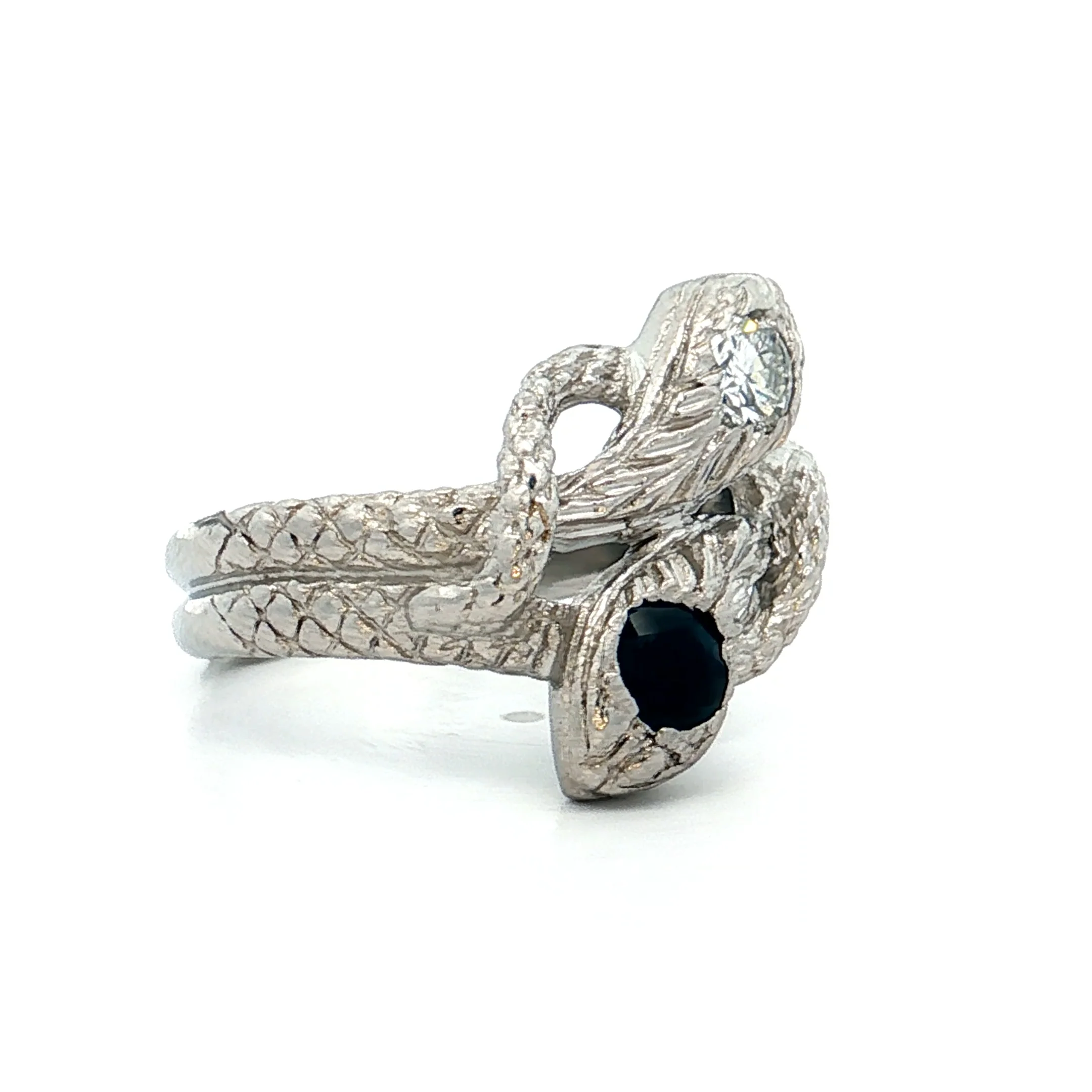 Mens Vintage Deco Two-Headed Snake Ring Platinum - Image 3
